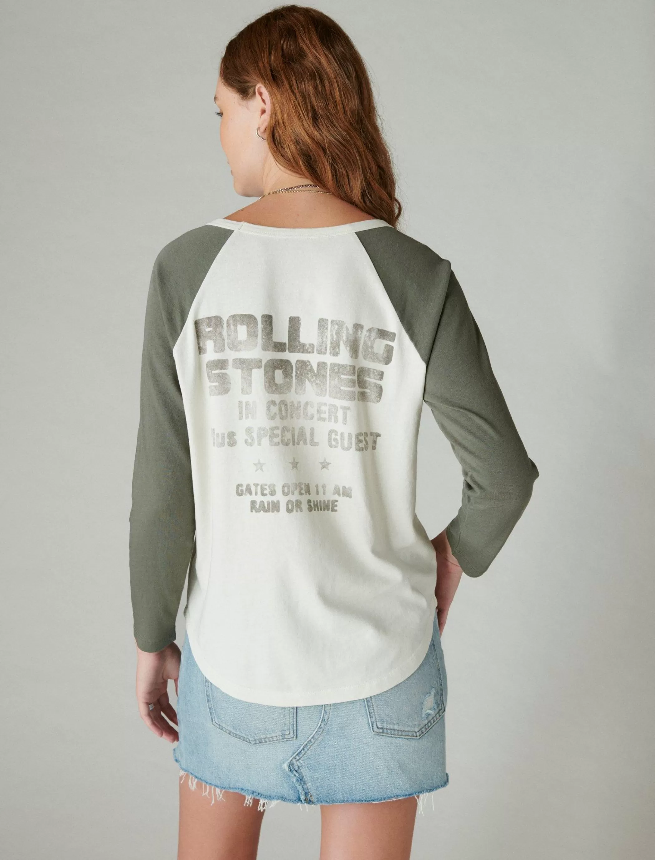 Lucky Brand Graphic Tees*rolling stones ticket raglan tee egret