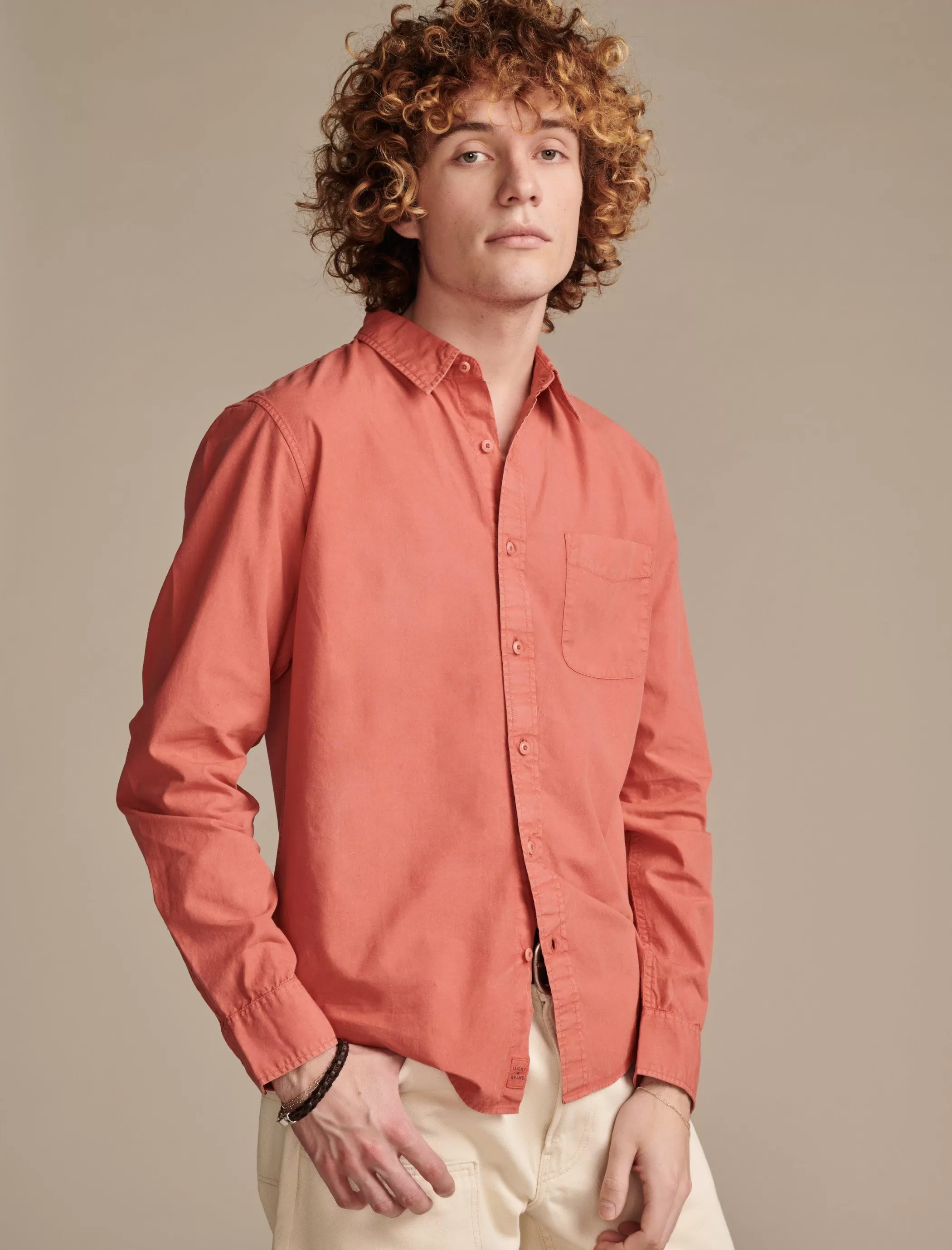 Lucky Brand Suit Separates | Button-Downs*rumpled poplin one pocket long sleeve shirt mineral red