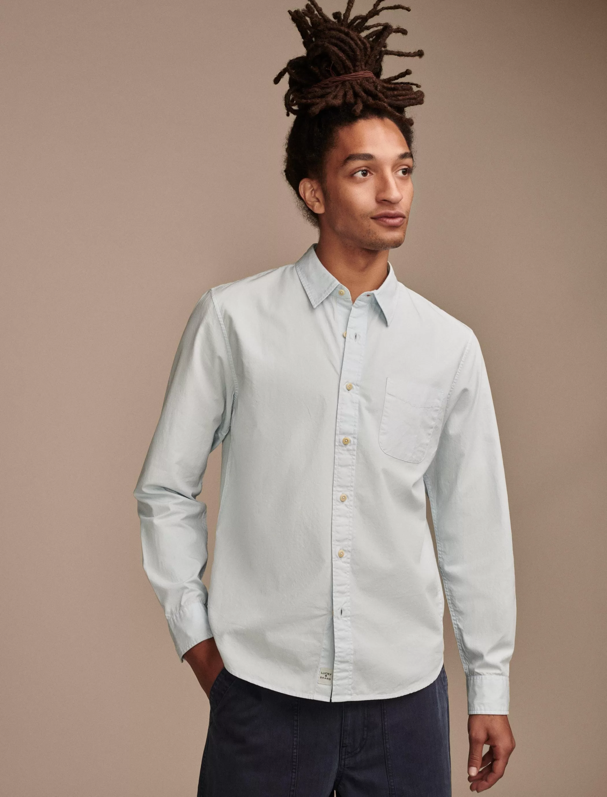 Lucky Brand Suit Separates | Button-Downs*rumpled poplin one pocket long sleeve shirt celestial blue