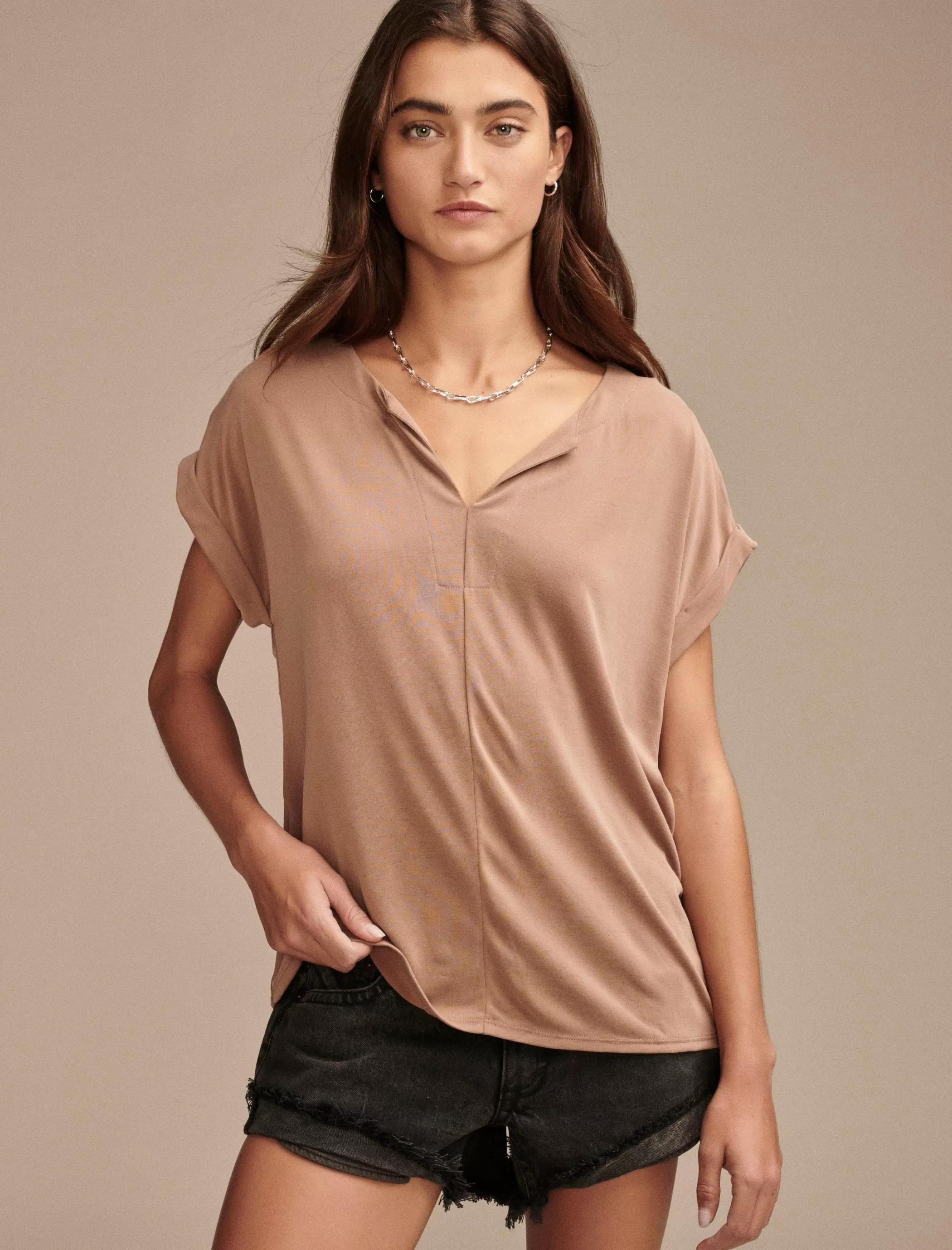 Lucky Brand Knit Tops*sandwash notch neck tee mocha mousse