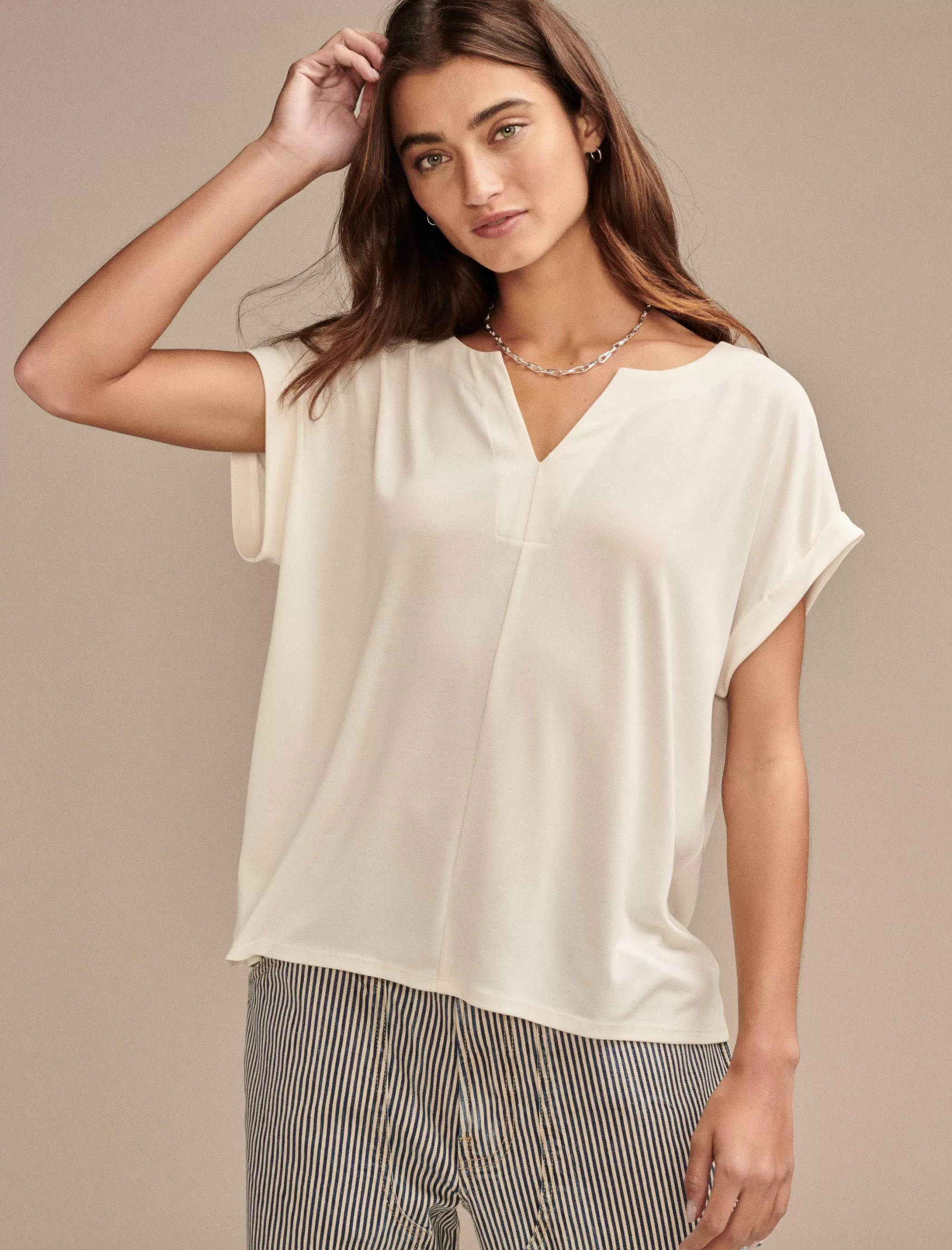 Lucky Brand Knit Tops*sandwash notch neck tee ethereal white