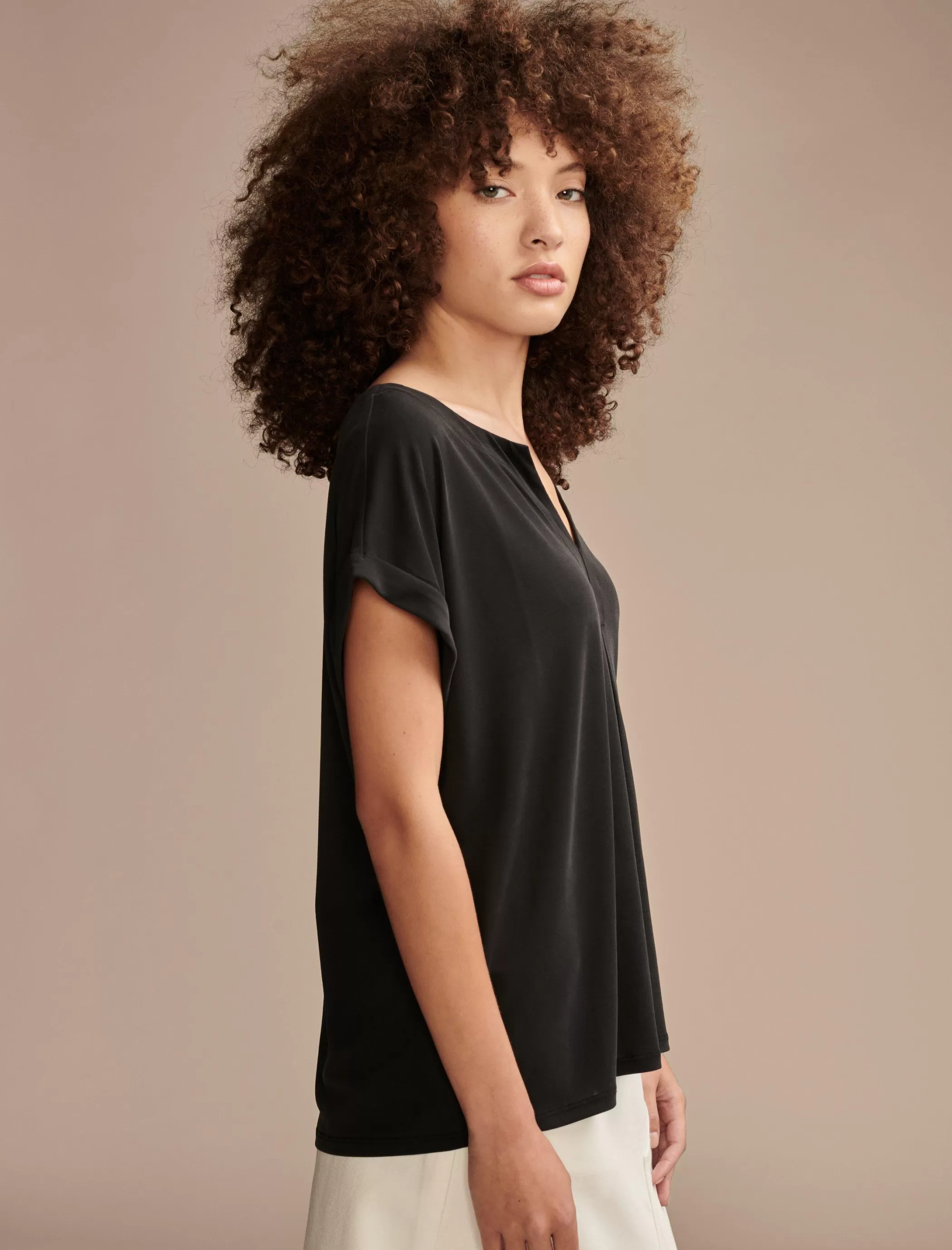 Lucky Brand Knit Tops*sandwash notch neck tee jet black