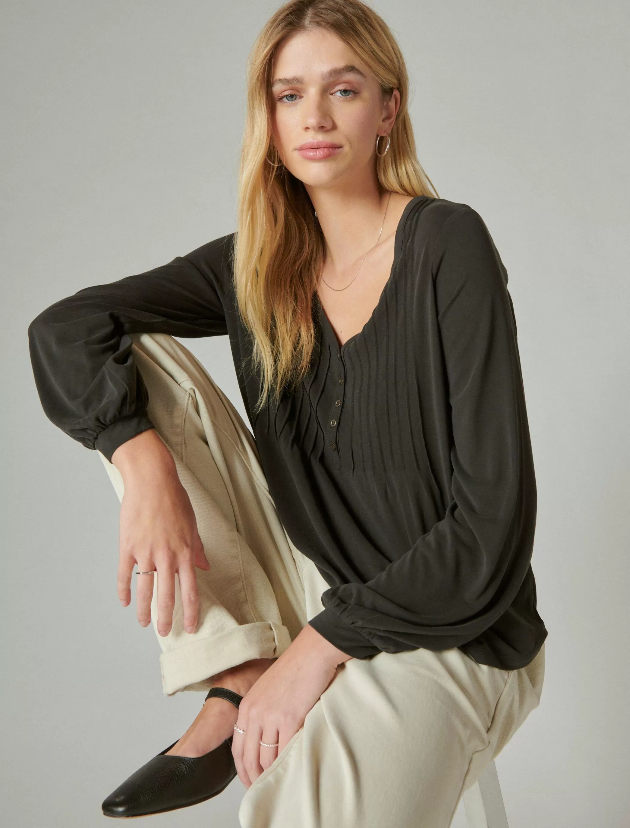 Lucky Brand Knit Tops | Blouses*sandwash pintuck top jet black