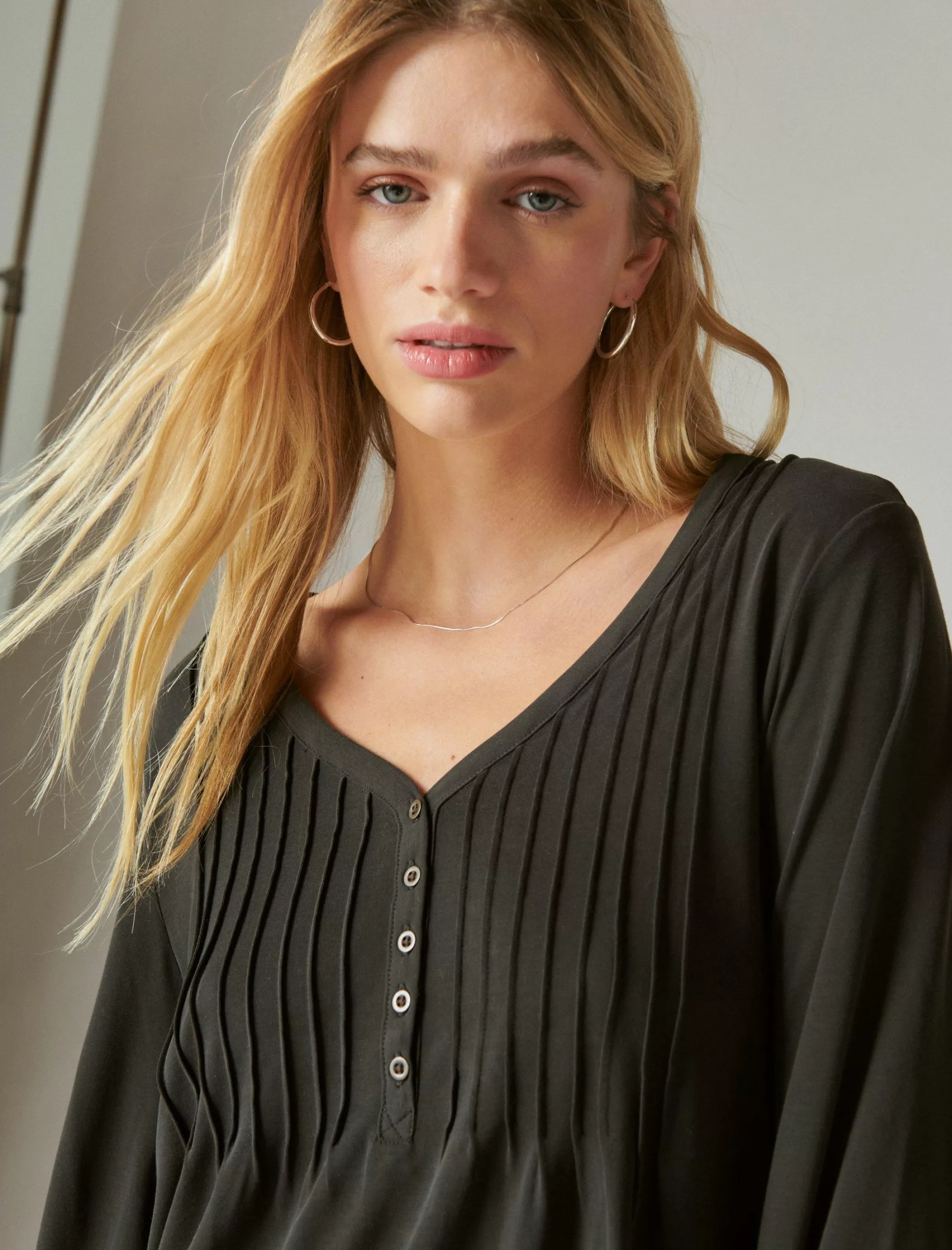 Lucky Brand Knit Tops | Blouses*sandwash pintuck top jet black