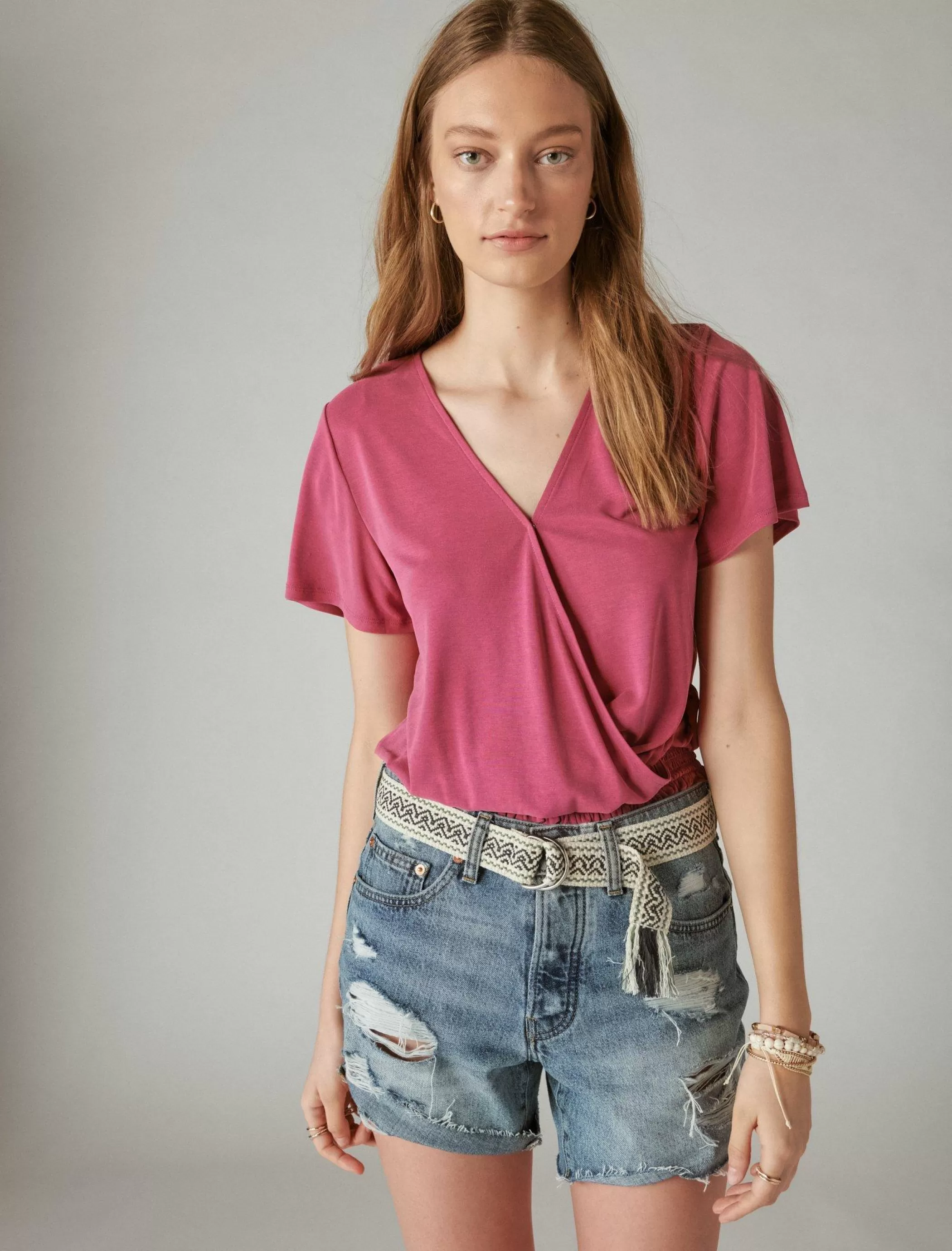 Lucky Brand Knit Tops*sandwash surplice top red violet