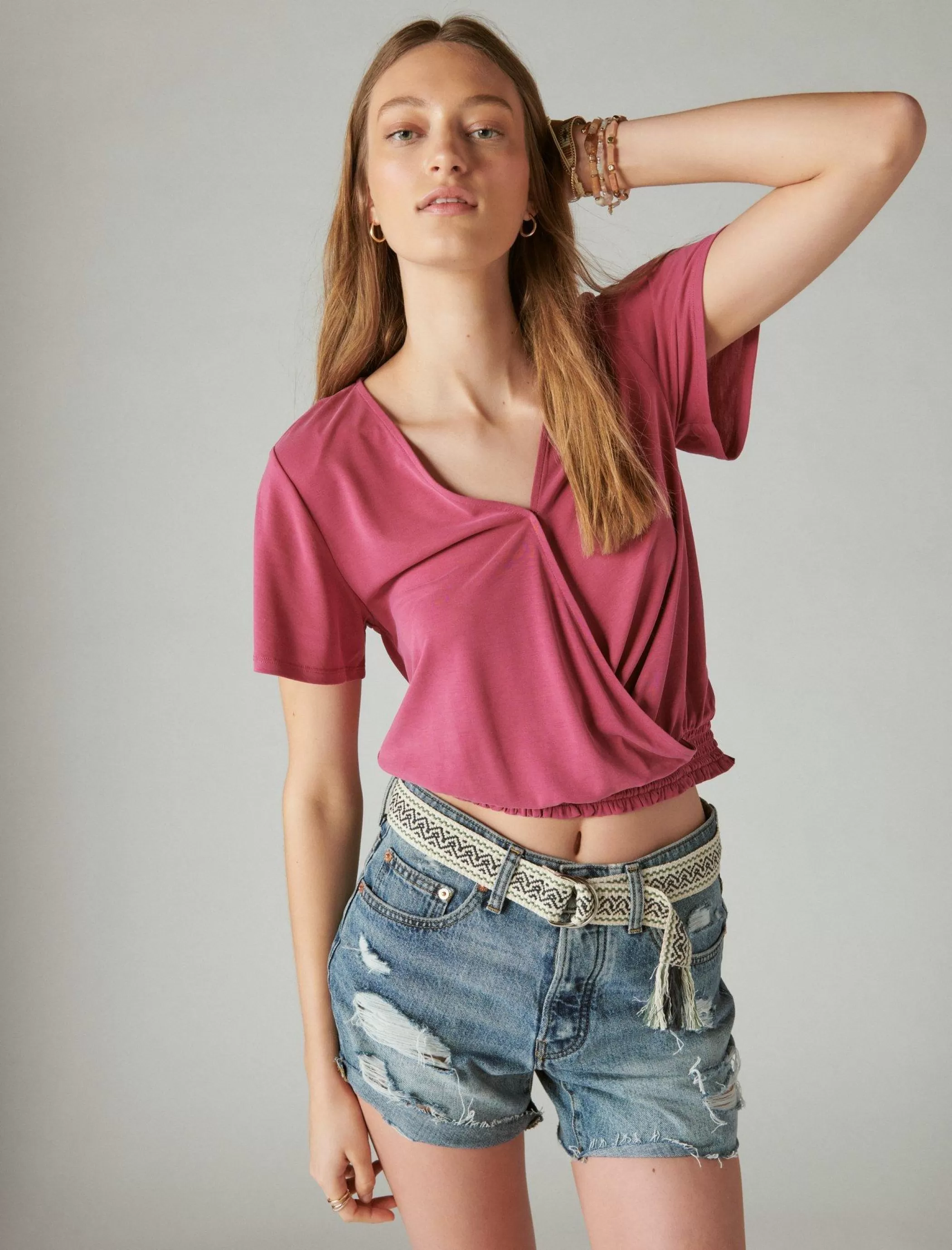 Lucky Brand Knit Tops*sandwash surplice top red violet