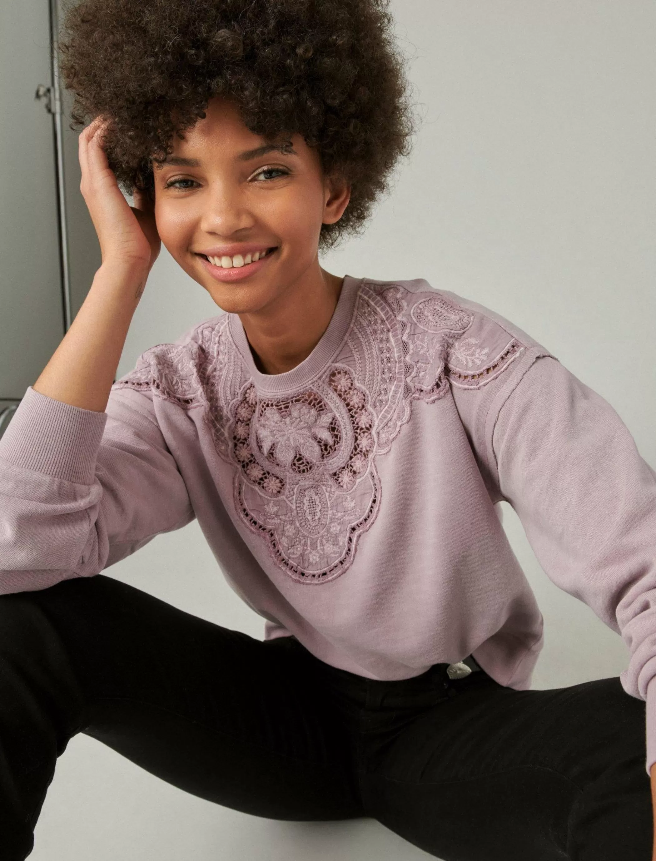 Lucky Brand Activewear*schiffley cutwork pullover dawn pink