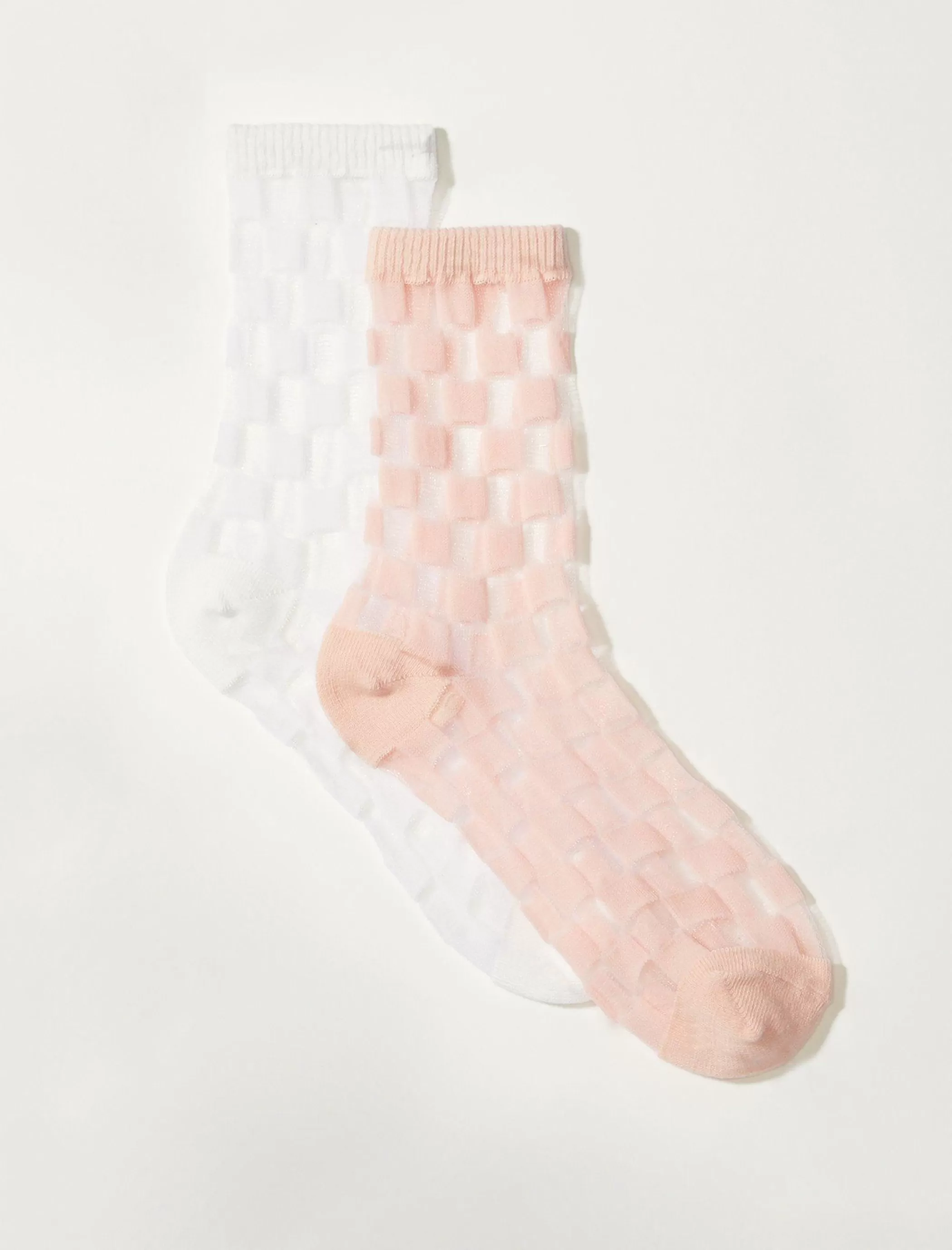 Lucky Brand Socks*sheer checkered crew sock light pink