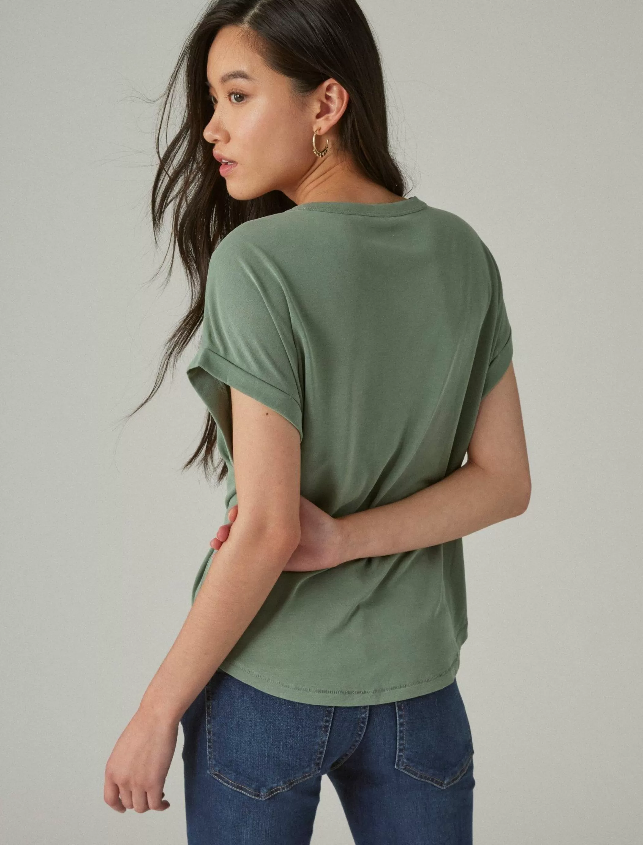 Lucky Brand Knit Tops*short sleeve sandwash dolman tee loden green