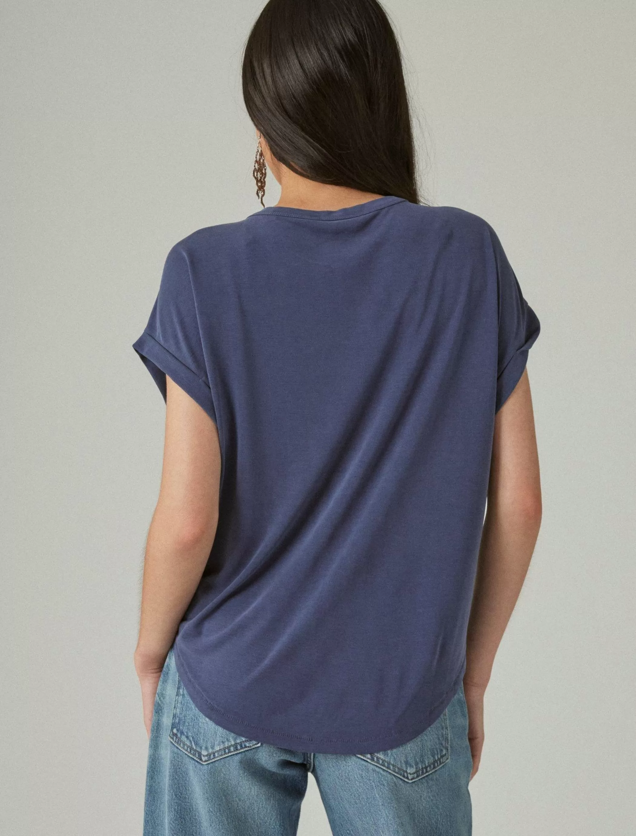 Lucky Brand Knit Tops*short sleeve sandwash dolman tee navy