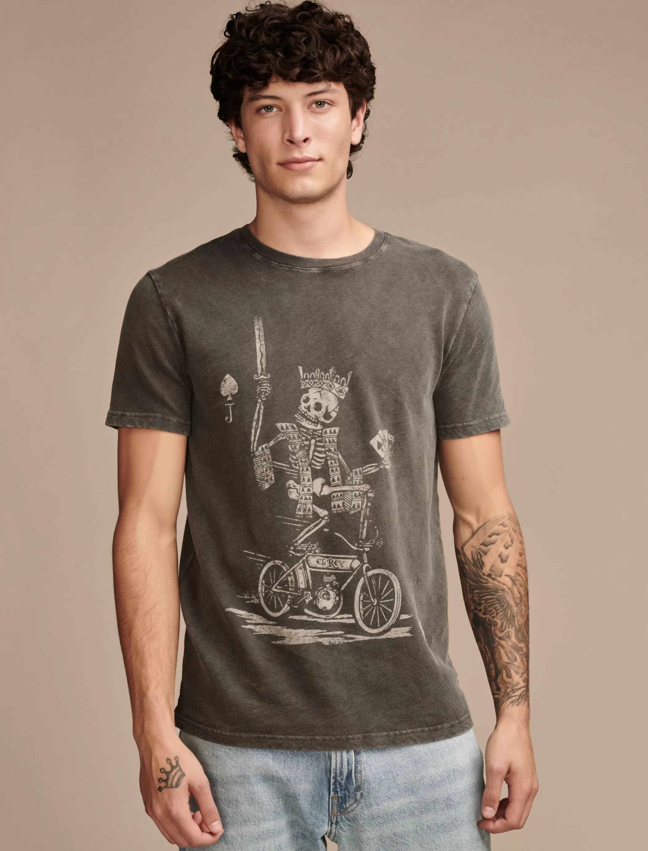 Lucky Brand Graphic Tees*skeleton biker tee raven