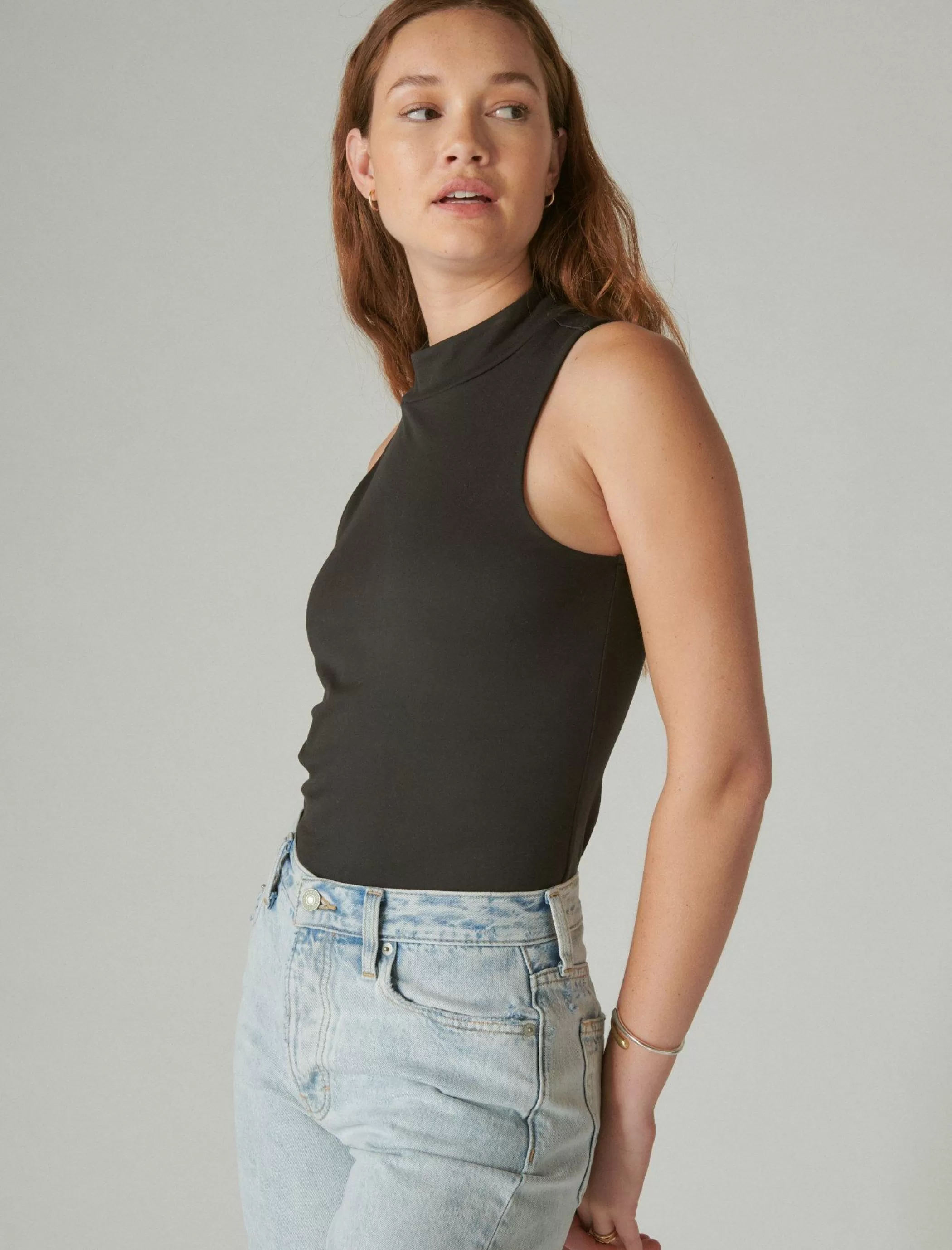 Lucky Brand Knit Tops*sleeveless mock neck top jet black