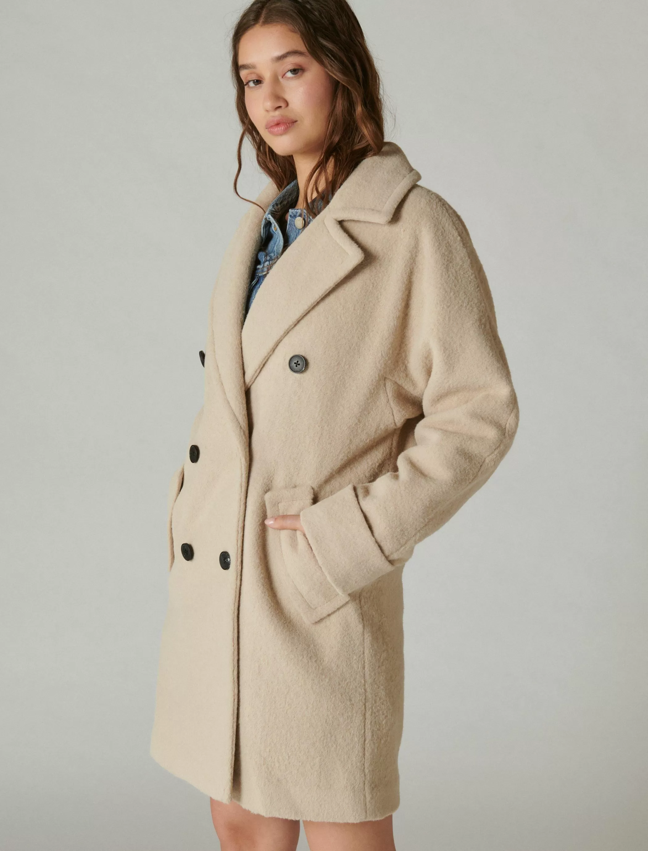 Lucky Brand Jackets & Outerwear*solid double-breasted coat taupe