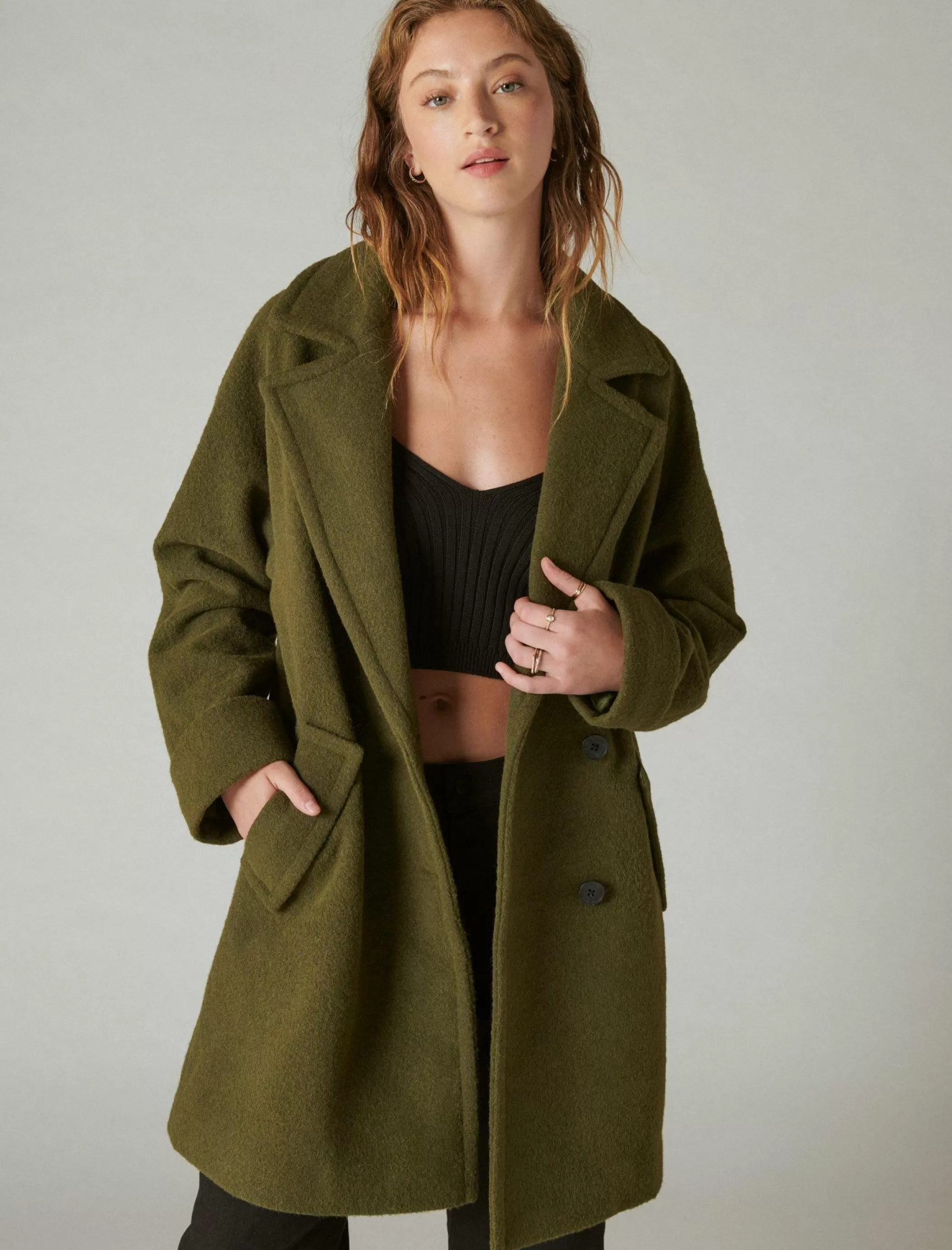 Lucky Brand Jackets & Outerwear*solid double-breasted coat olive