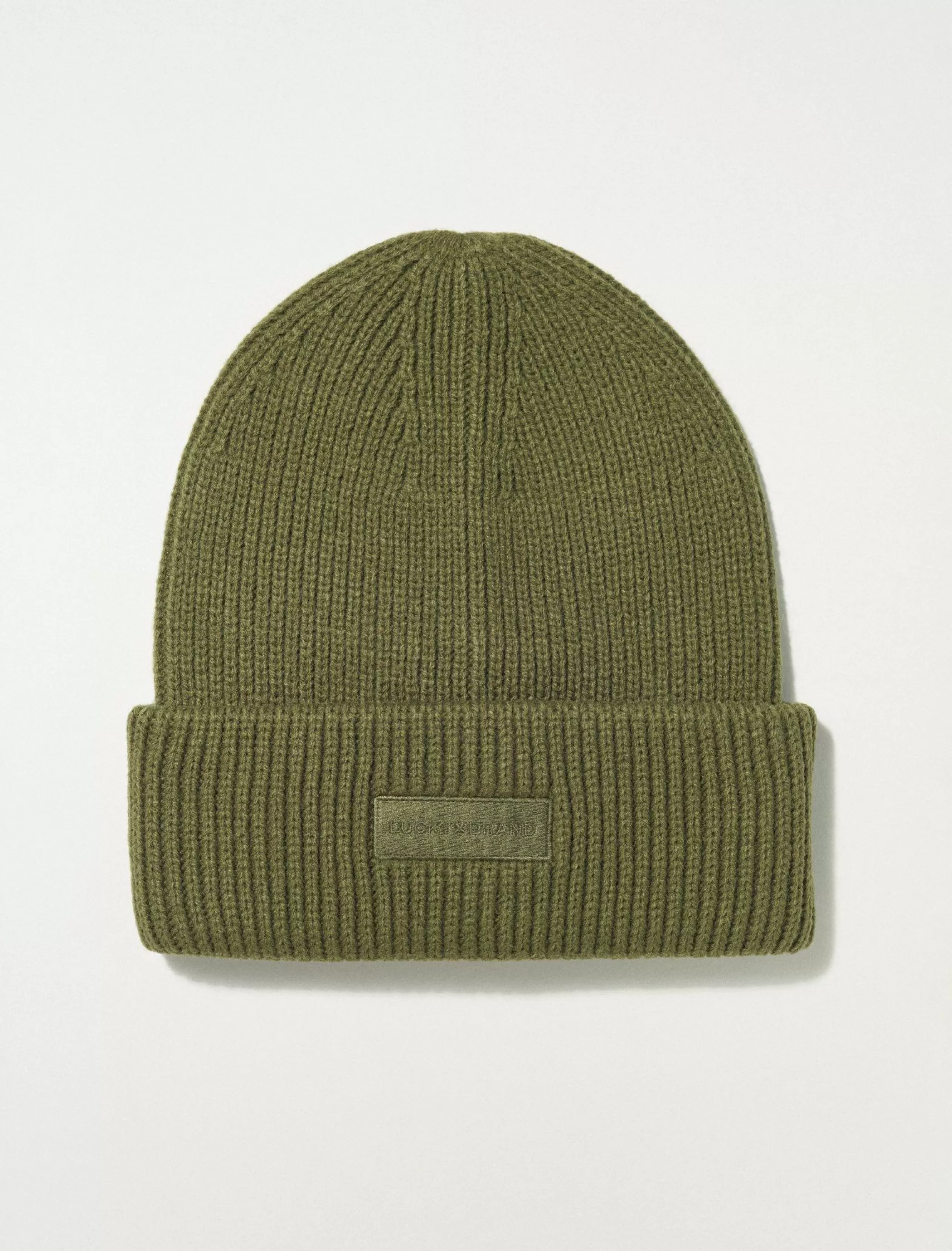 Lucky Brand Hats*solid knit beanie camo green cotton