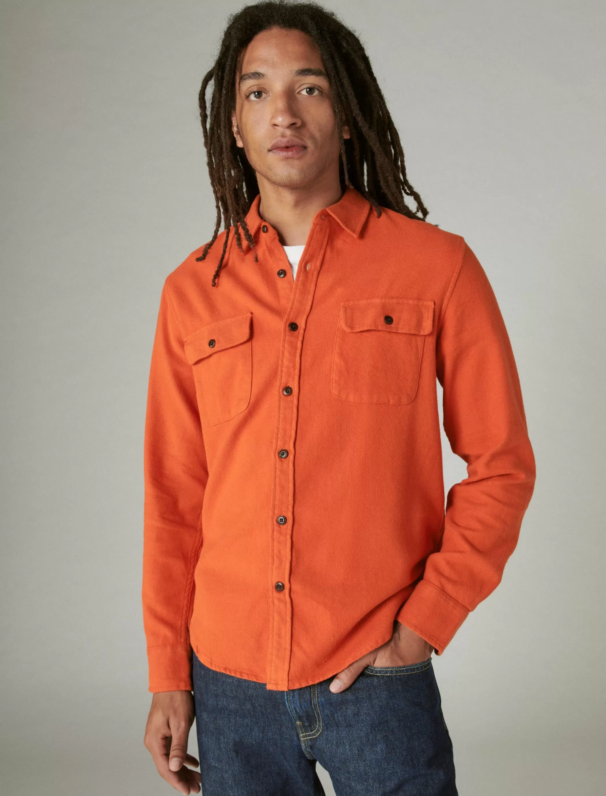 Lucky Brand Button-Downs*solid utility cloud soft long sleeve flannel orange