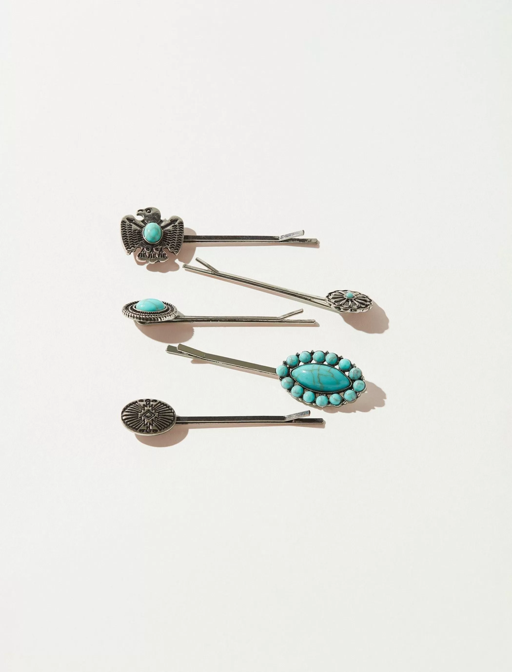 Lucky Brand Hair Accessories*southwest turquoise barrette set silver