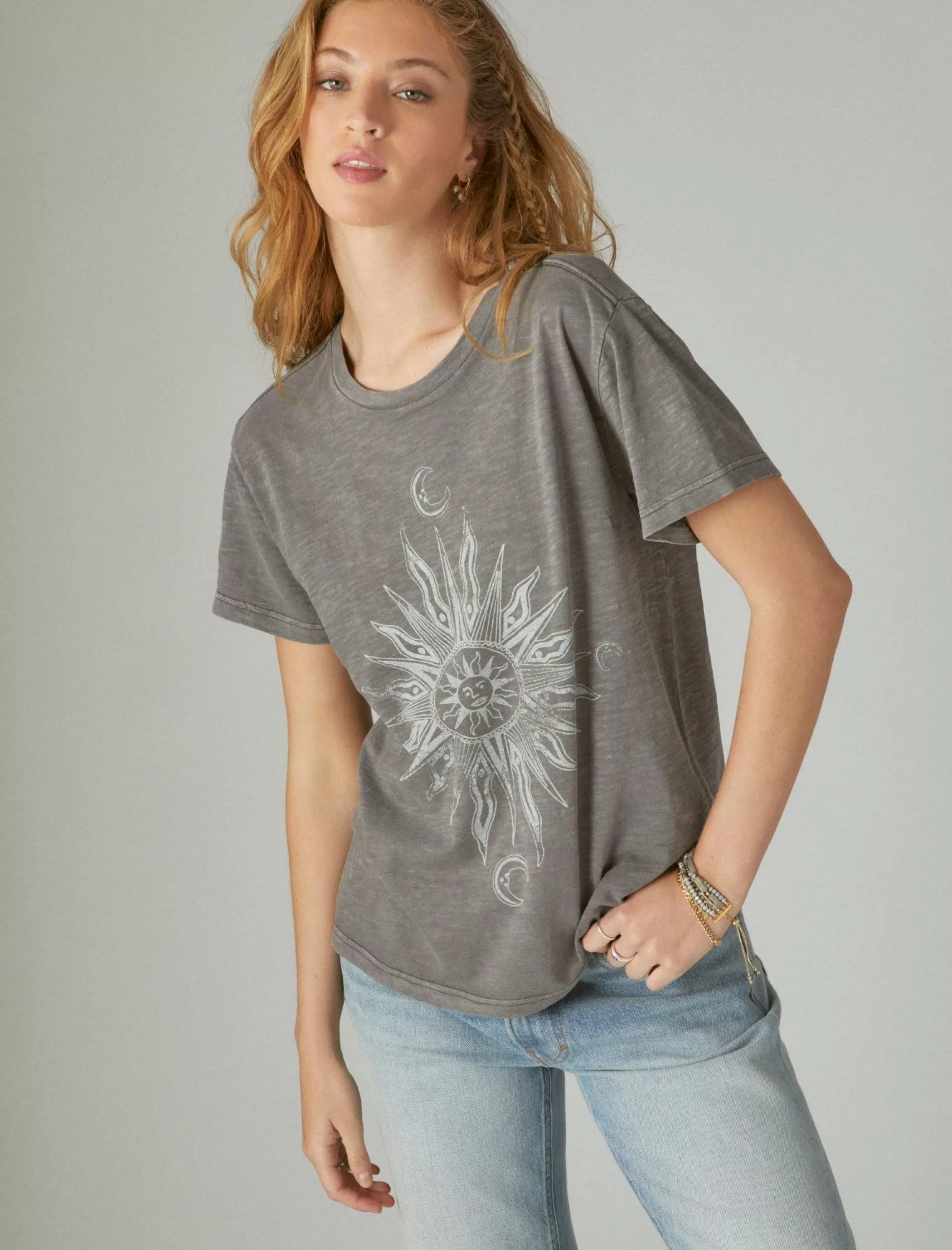 Lucky Brand Graphic Tees*spiritual boyfriend crew plum kitten