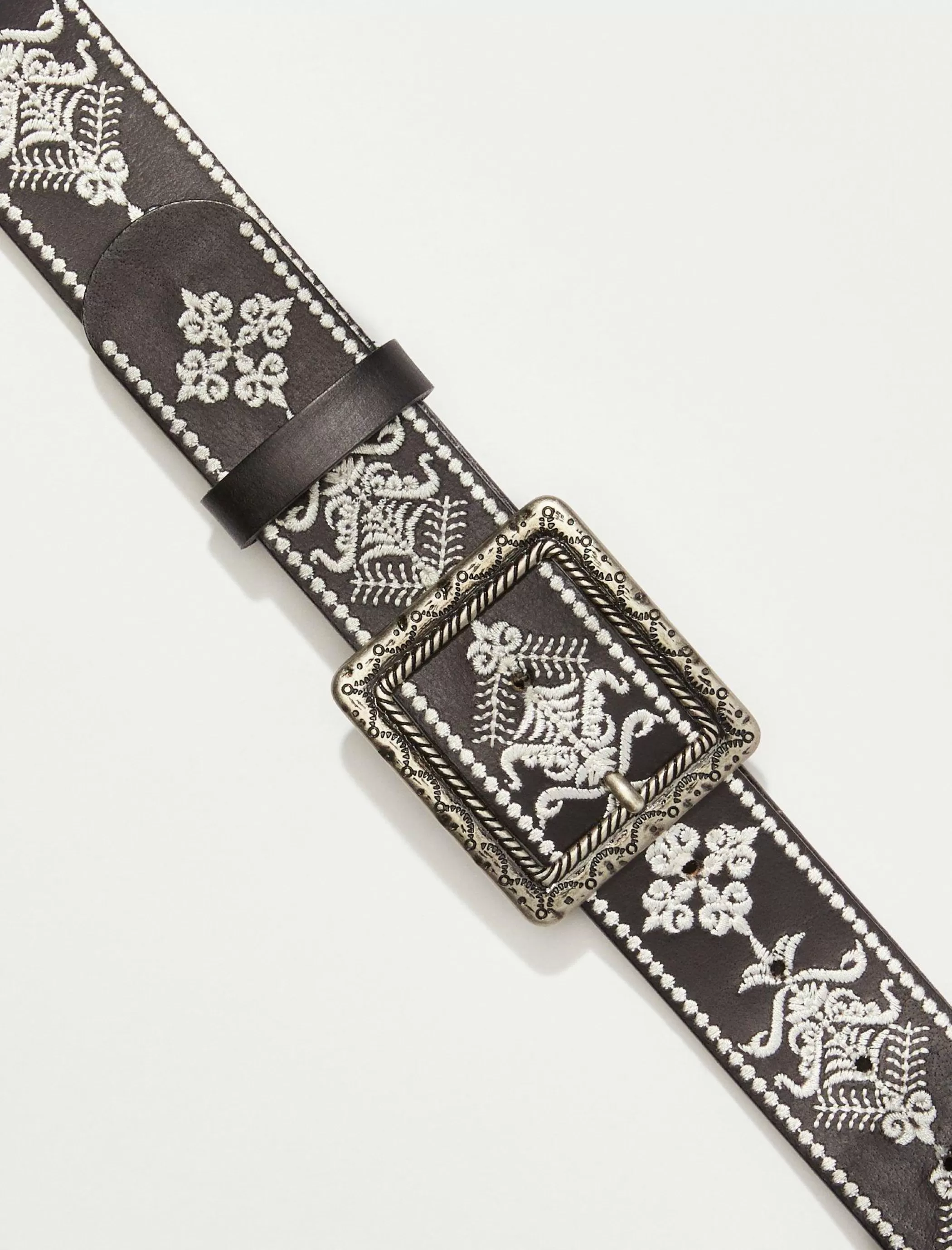 Lucky Brand Belts*square buckle embroidered belt black