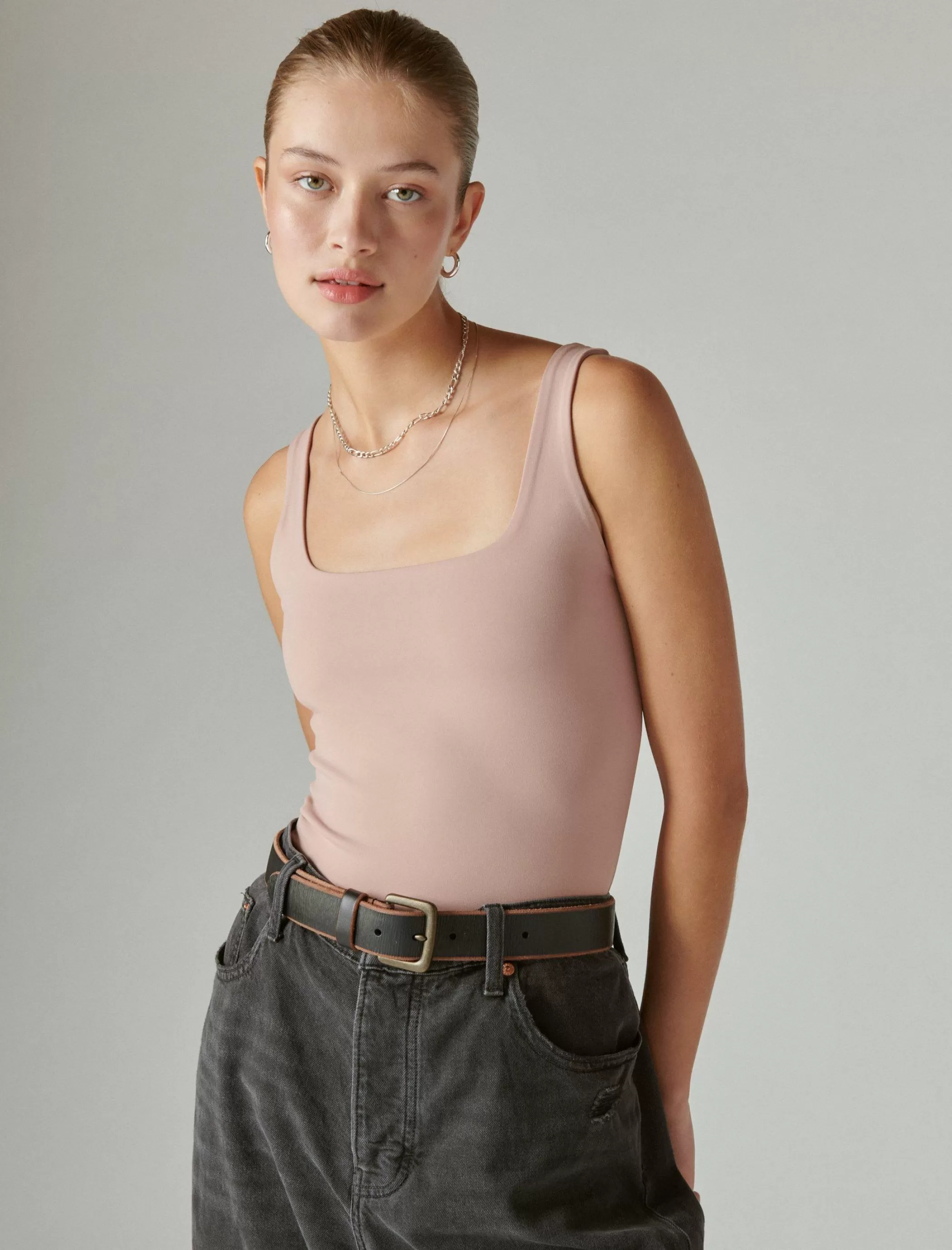 Lucky Brand Knit Tops*square neck layering tank fawn