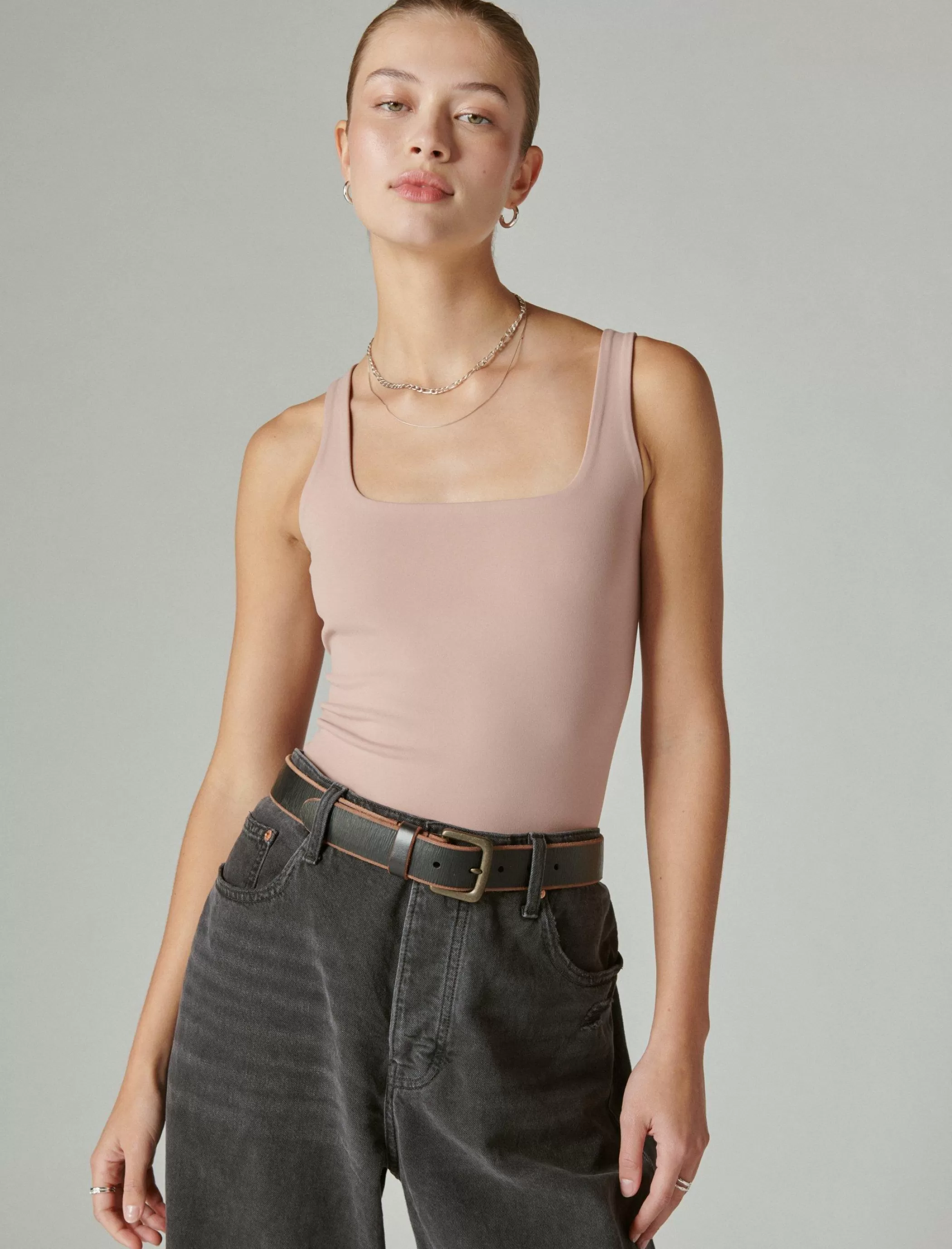 Lucky Brand Knit Tops*square neck layering tank fawn