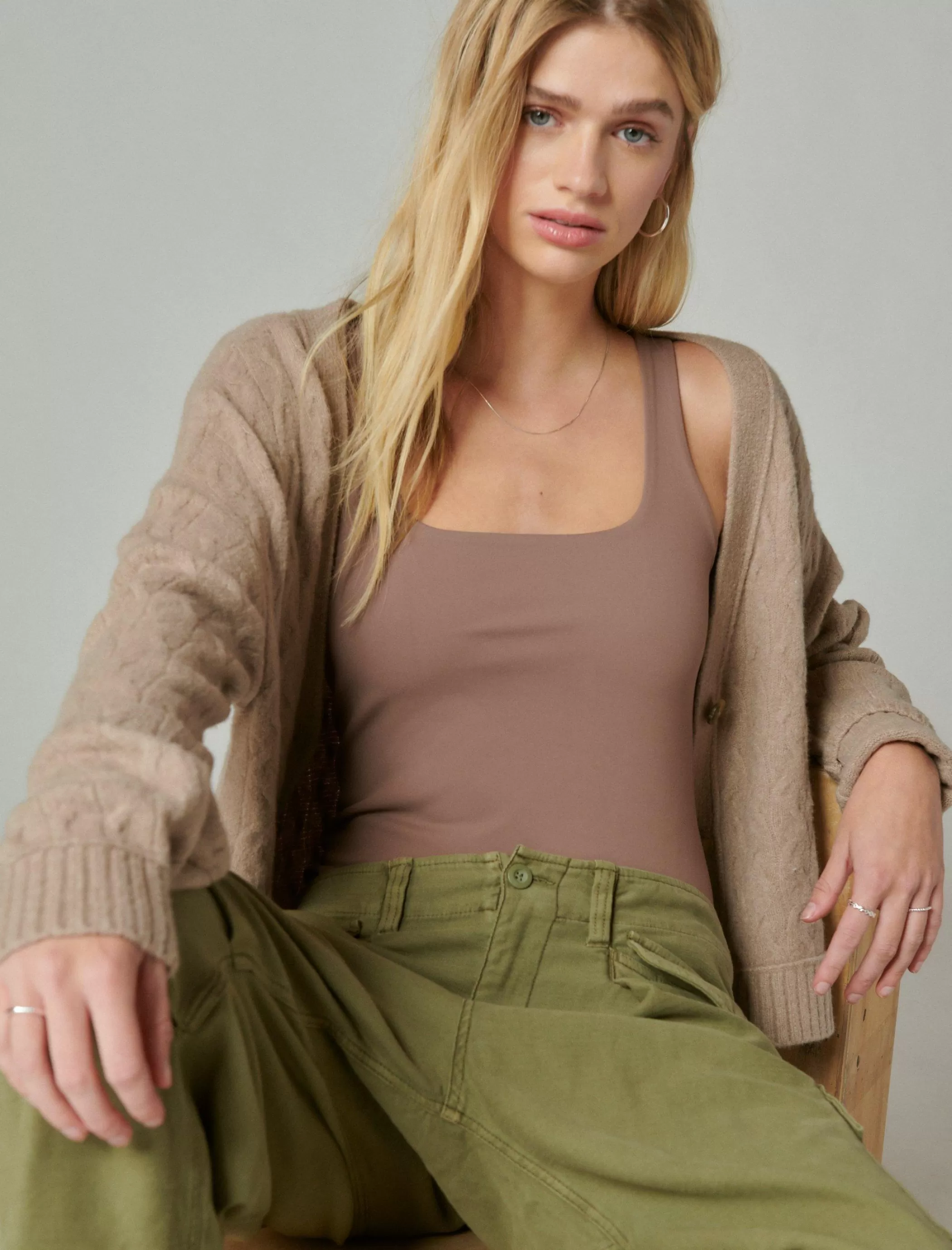 Lucky Brand Knit Tops*square neck layering tank deep taupe