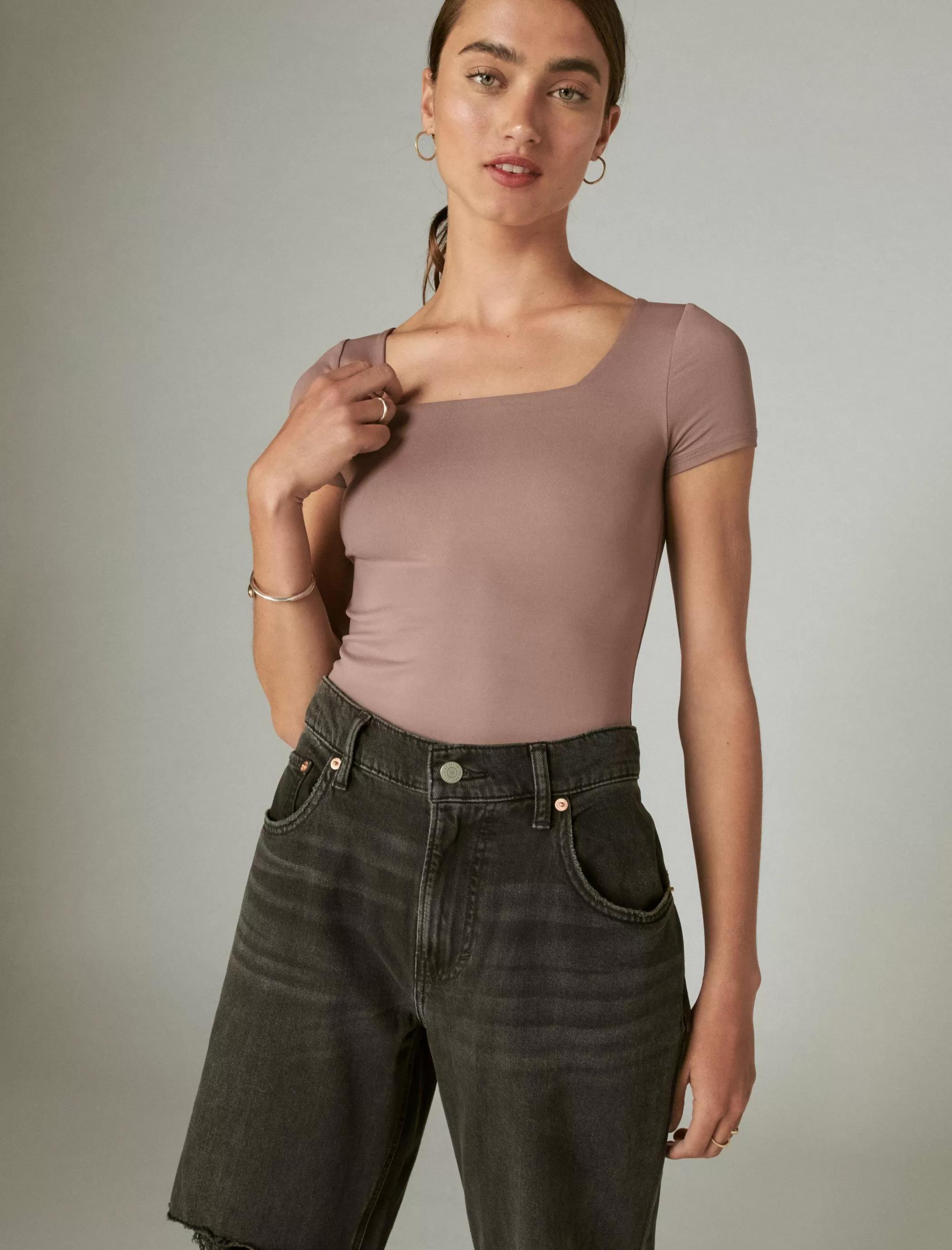 Lucky Brand Knit Tops*square neck seamless top deep taupe