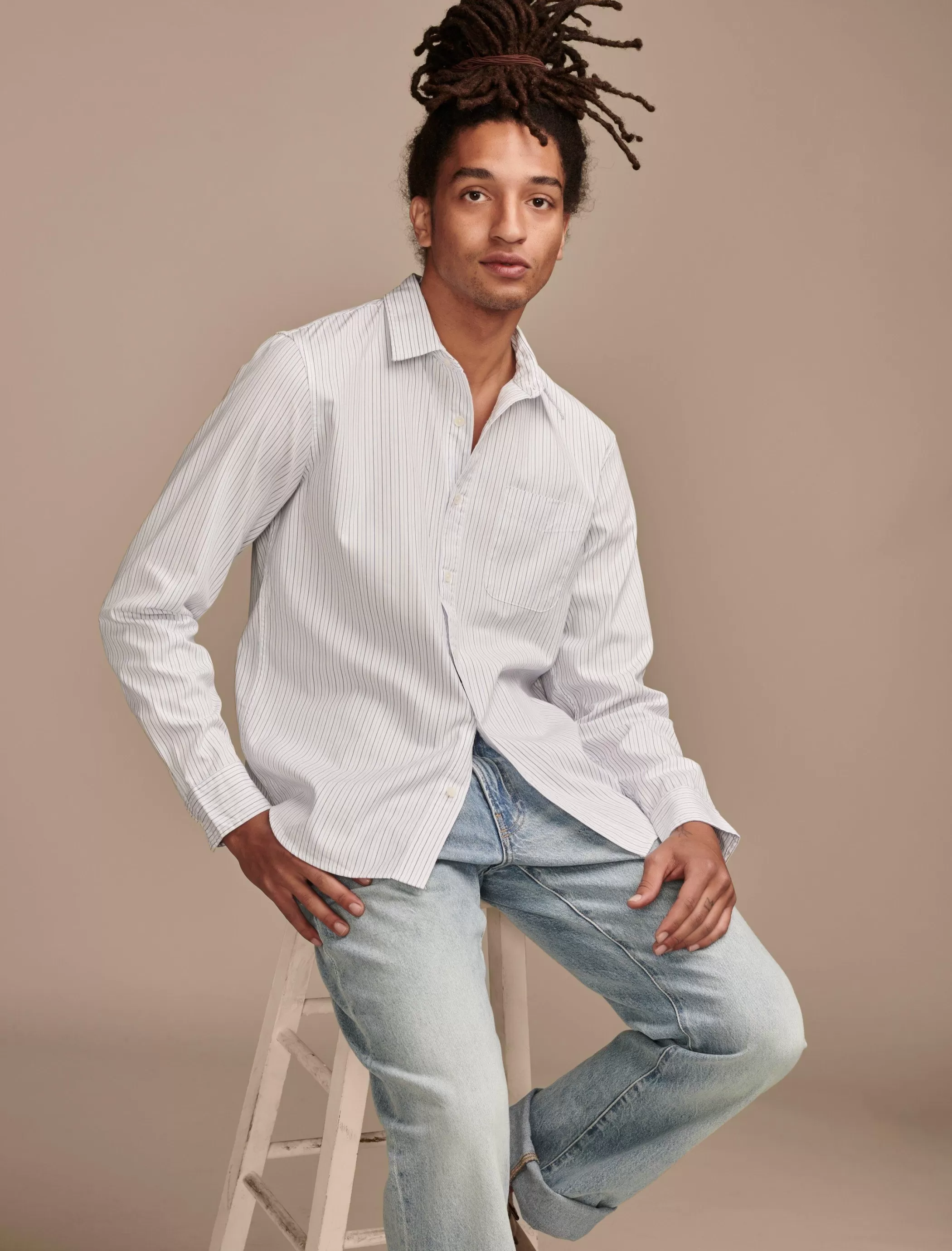 Lucky Brand Suit Separates | Button-Downs*striped one pocket long sleeve shirt white stripe