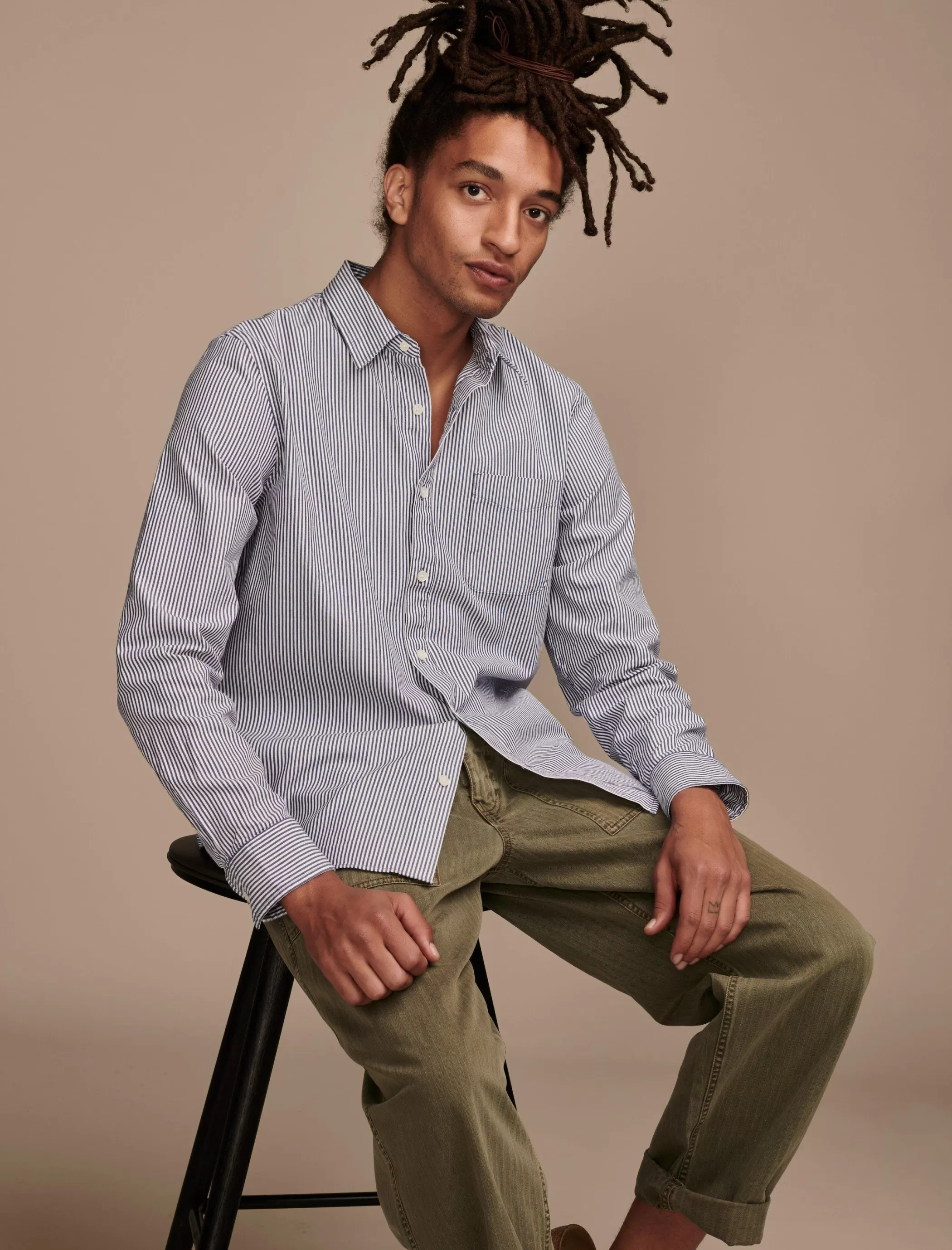 Lucky Brand Suit Separates | Button-Downs*striped one pocket long sleeve shirt blue stripe