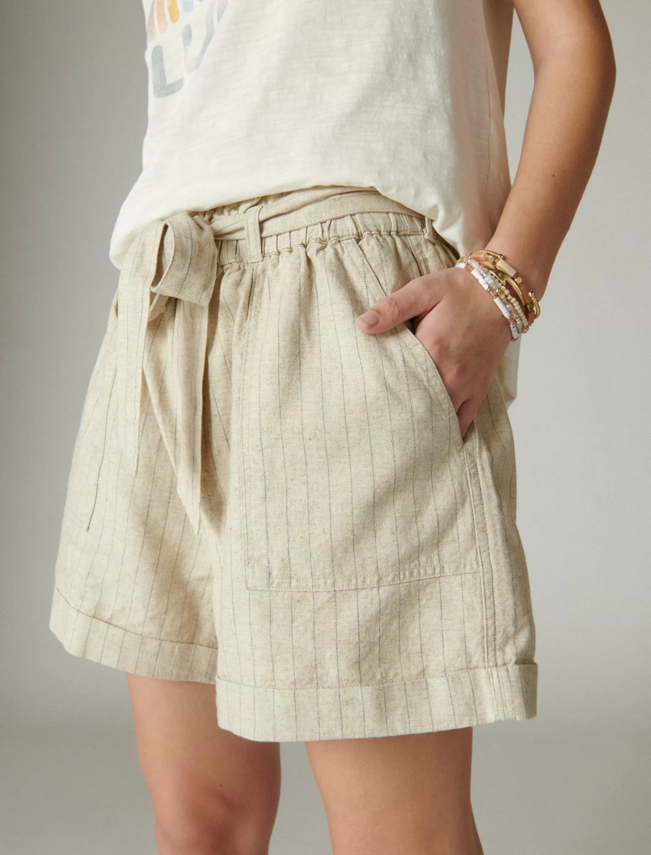 Lucky Brand Shorts*striped paperbag short cream stripe