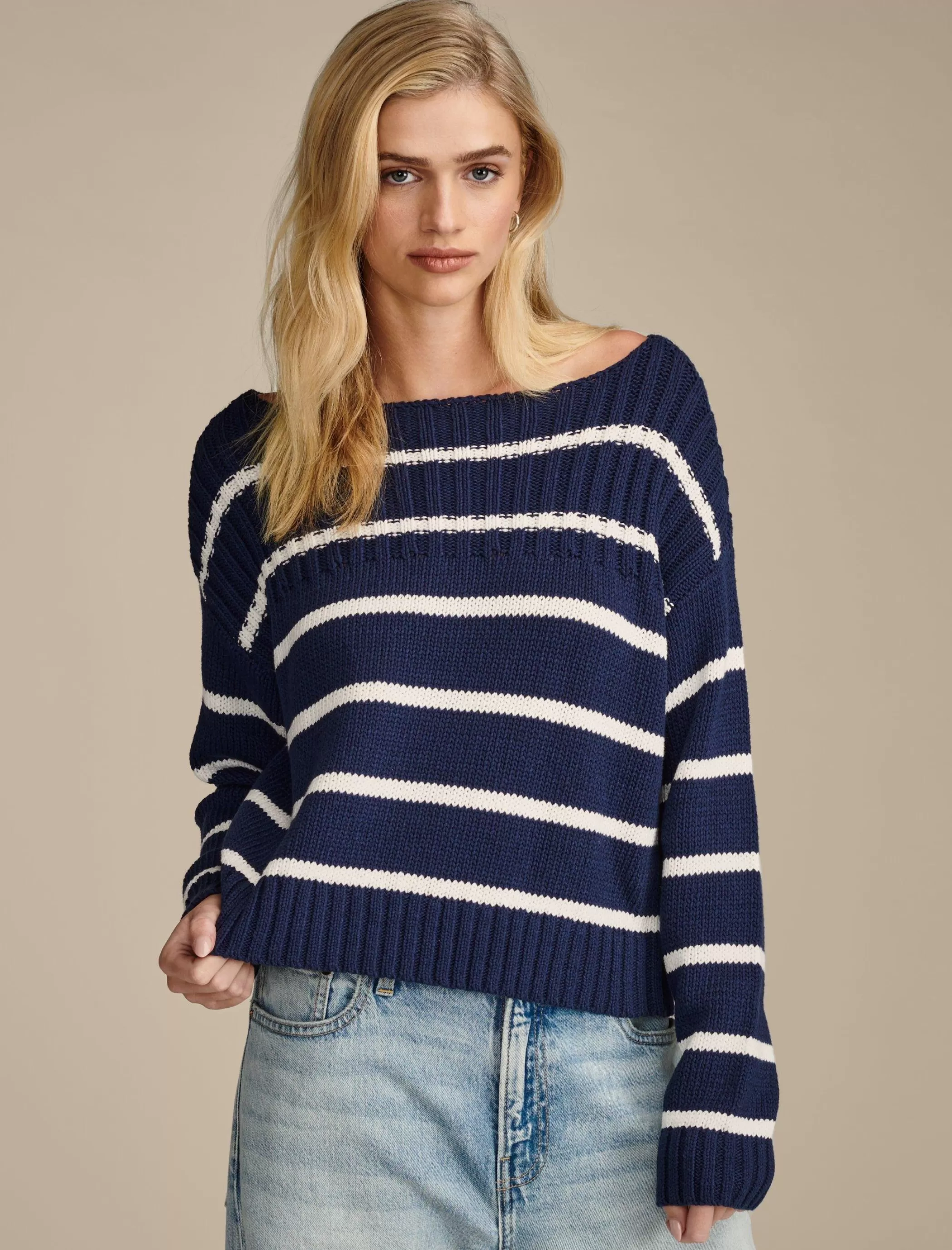 Lucky Brand Sweaters & Sweatshirts*striped pullover sweater cad navy tofu stripe