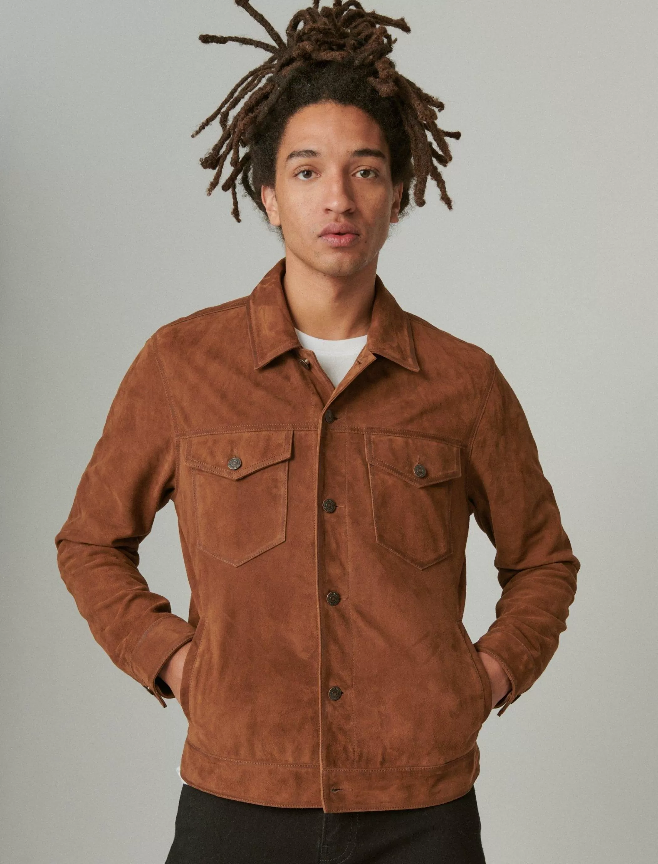 Lucky Brand Jackets & Outerwear*suede trucker jacket dark tan