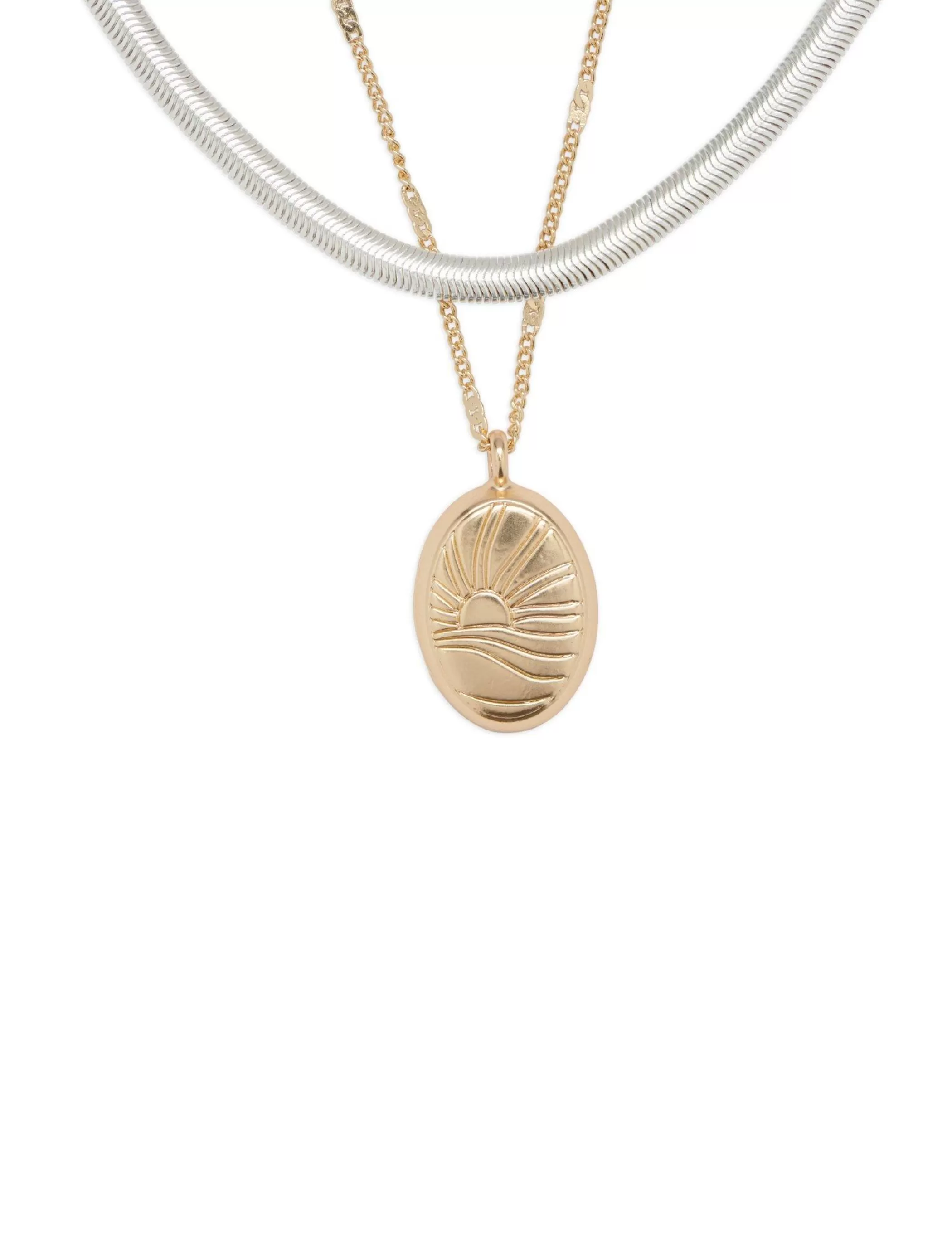 Lucky Brand Jewelry*sunshine etched locket layer necklace two tone