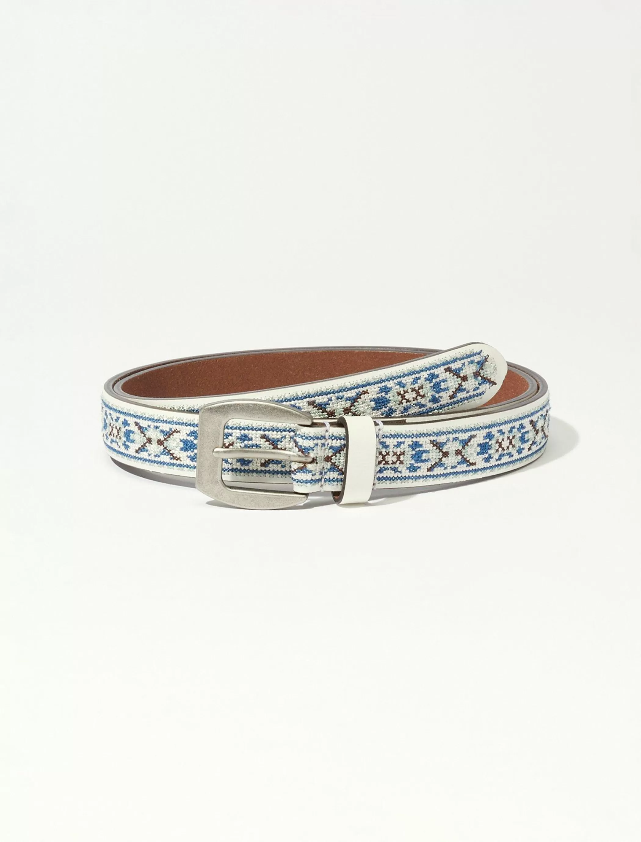 Lucky Brand Belts*sweet blue embroidered belt white