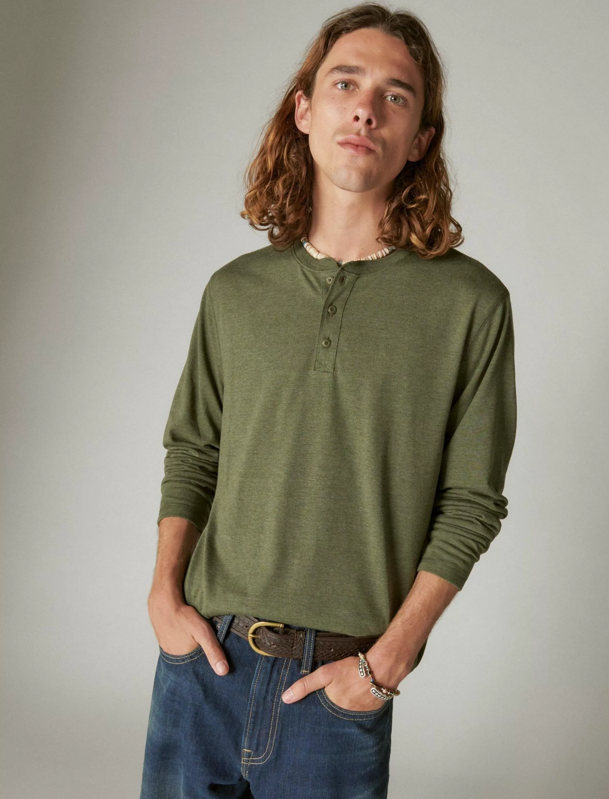 Lucky Brand Shirts & Tops*tencel long sleeve henley 310 olive