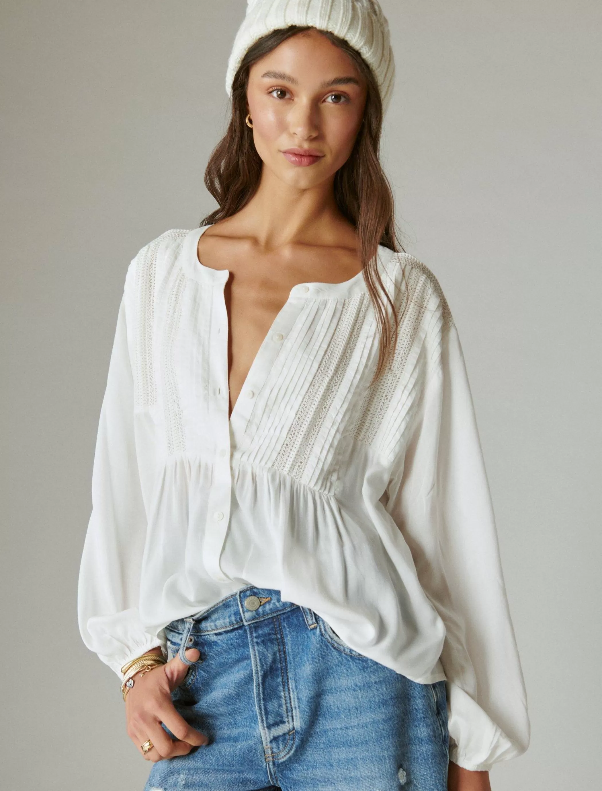 Lucky Brand Blouses*textured pintuck blouse whisper white