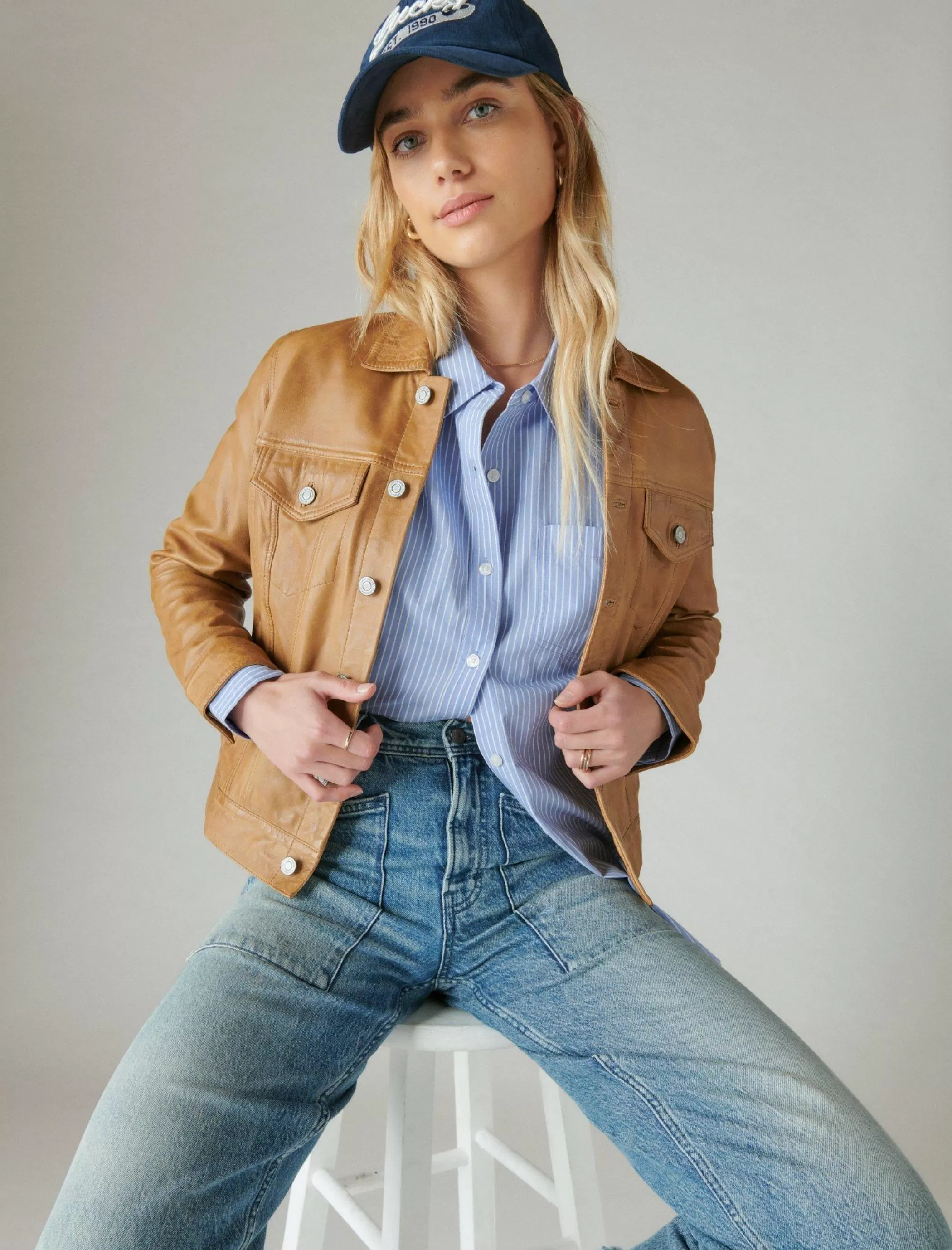 Lucky Brand Blouses*the oversized poplin button down blue stripe