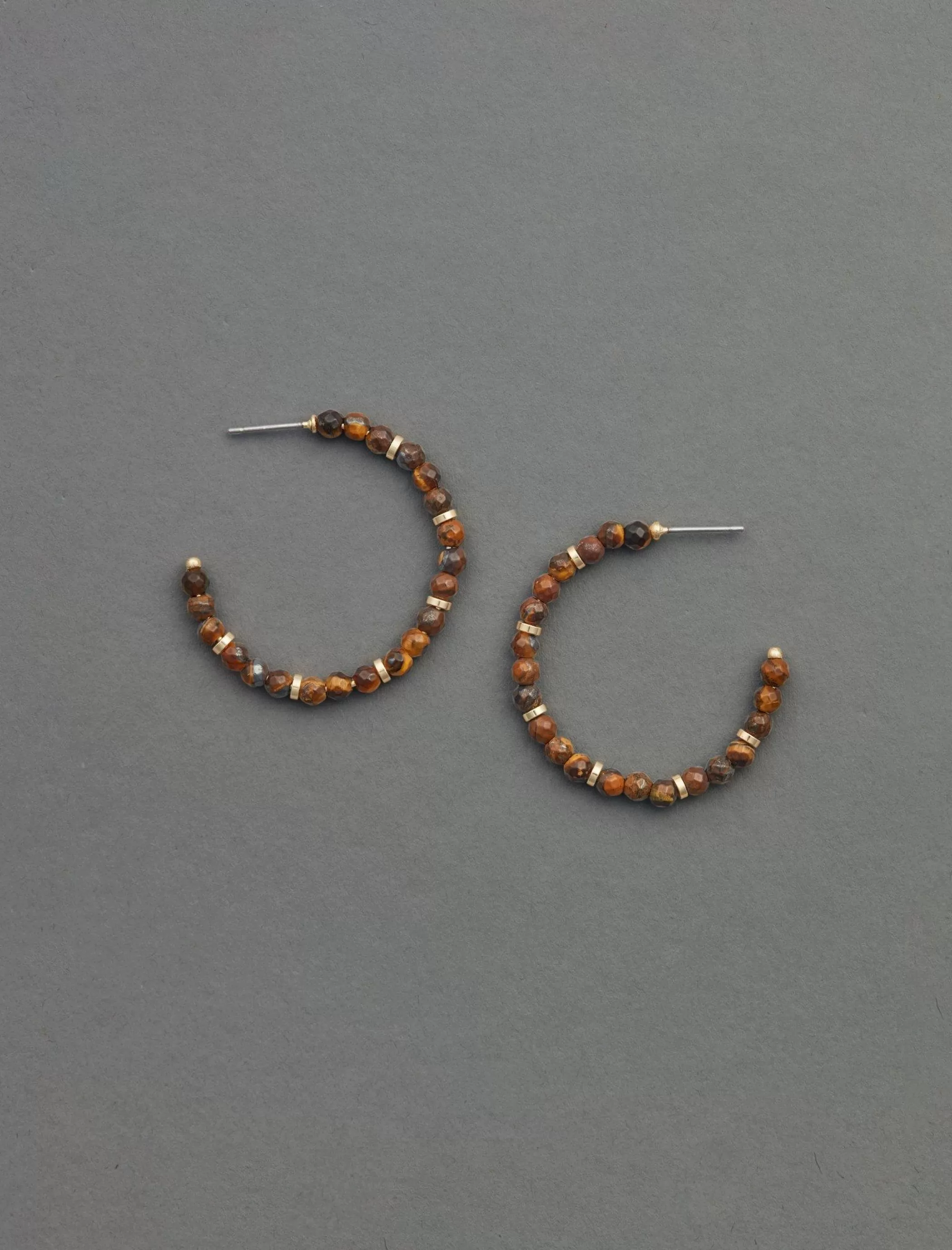 Lucky Brand Jewelry*tigers eye beaded hoop earring gold