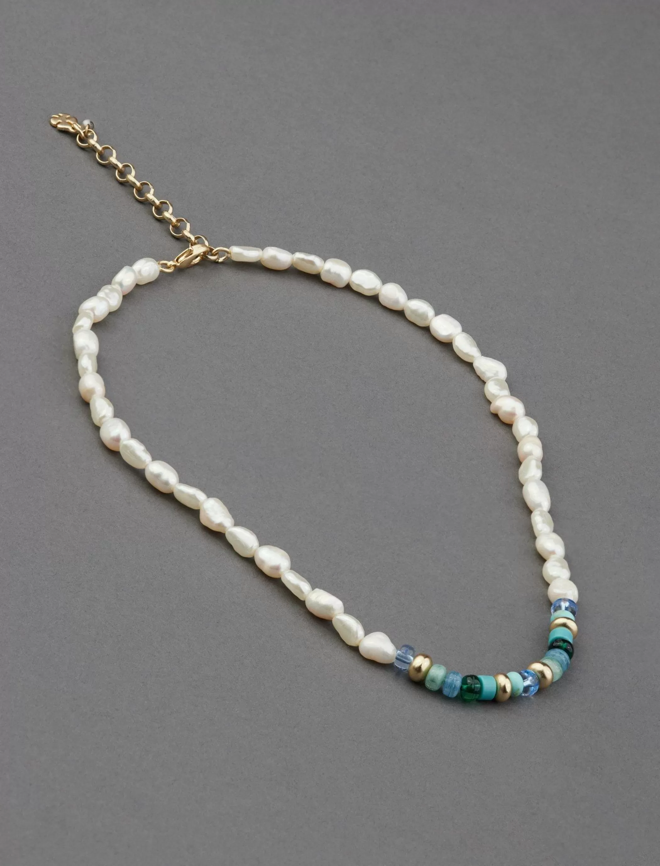 Lucky Brand Jewelry*turquoise and pearl beaded collar necklace gold