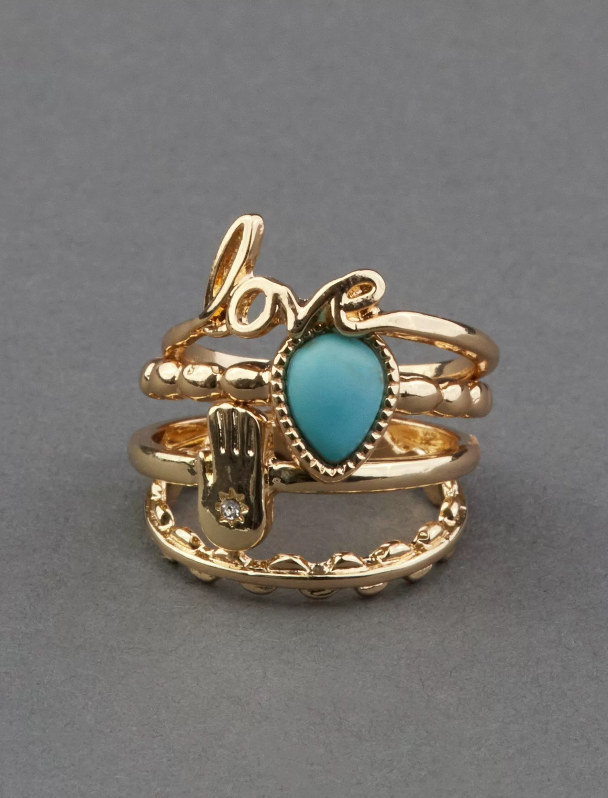 Lucky Brand Jewelry*turquoise love ring stack gold