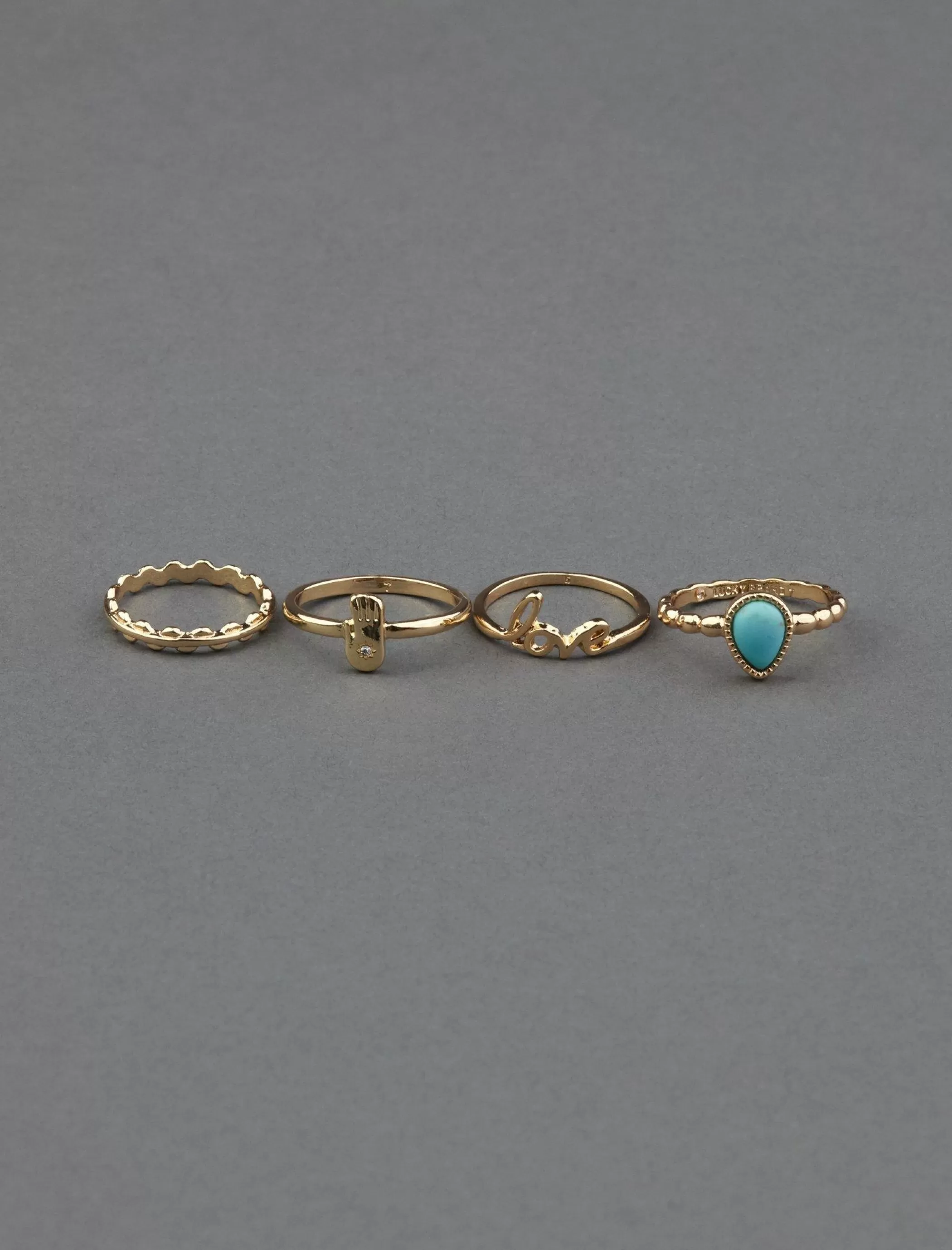 Lucky Brand Jewelry*turquoise love ring stack gold