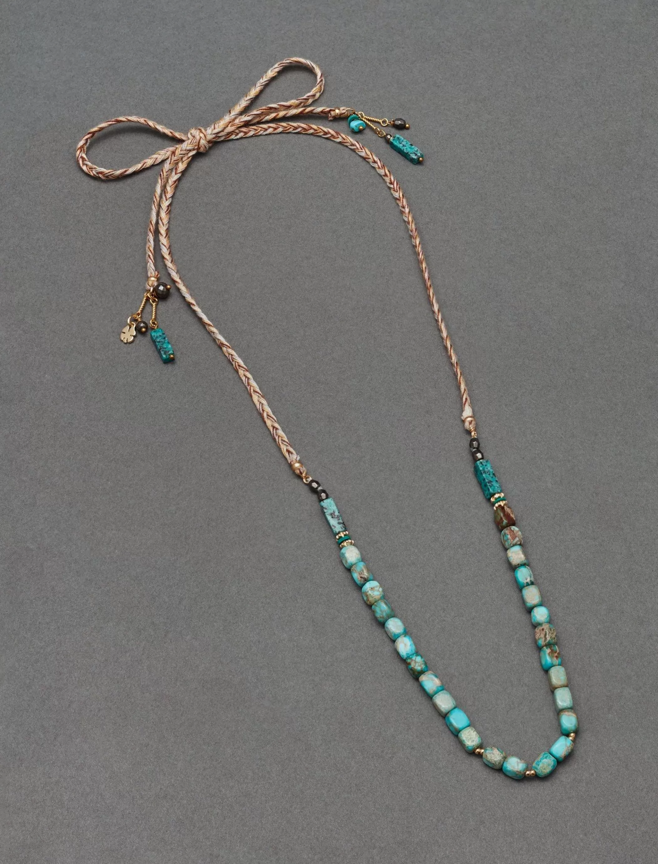 Lucky Brand Jewelry*turquoise stone threaded tie choker necklace gold