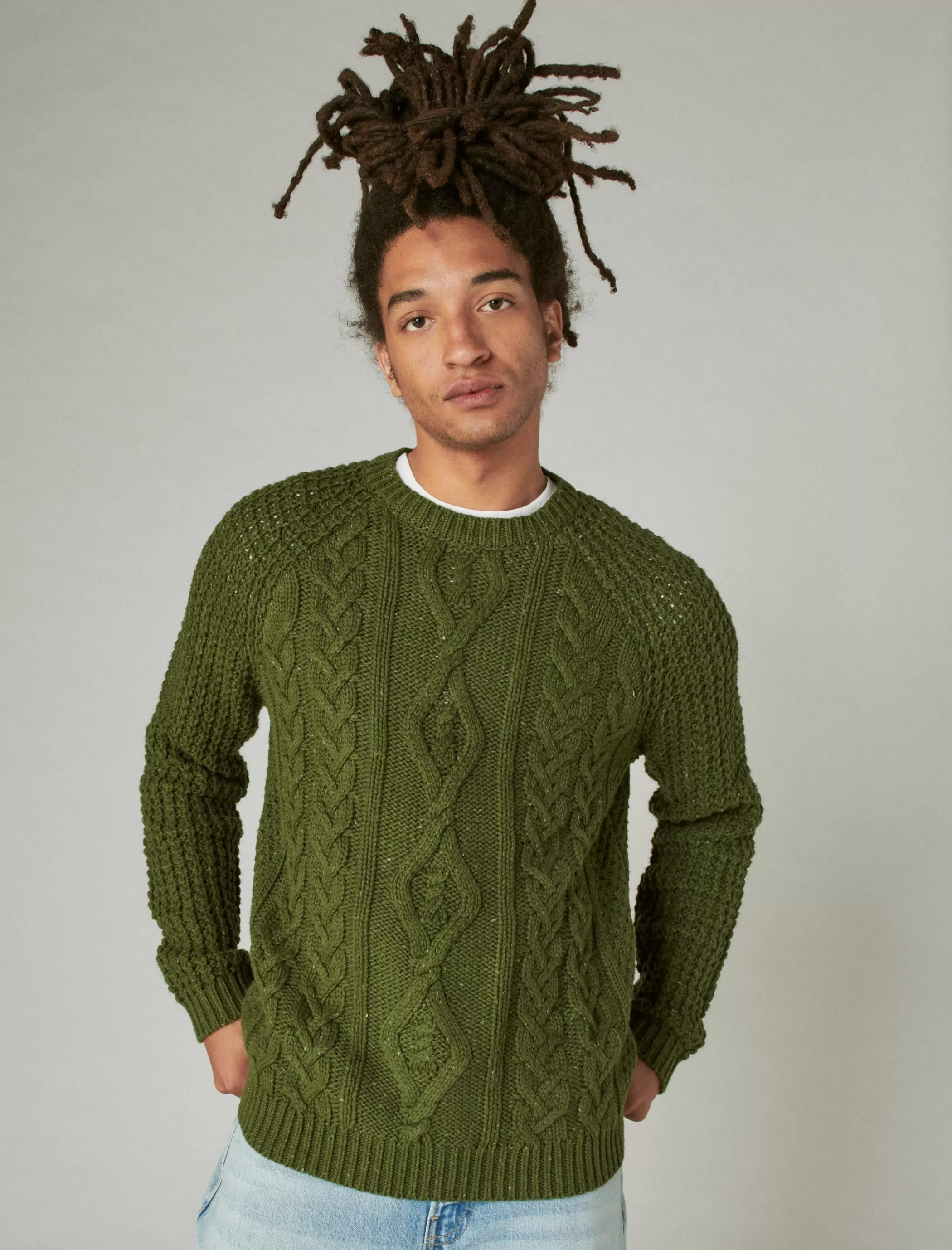 Lucky Brand Sweaters*tweed crew neck sweater olive tweed