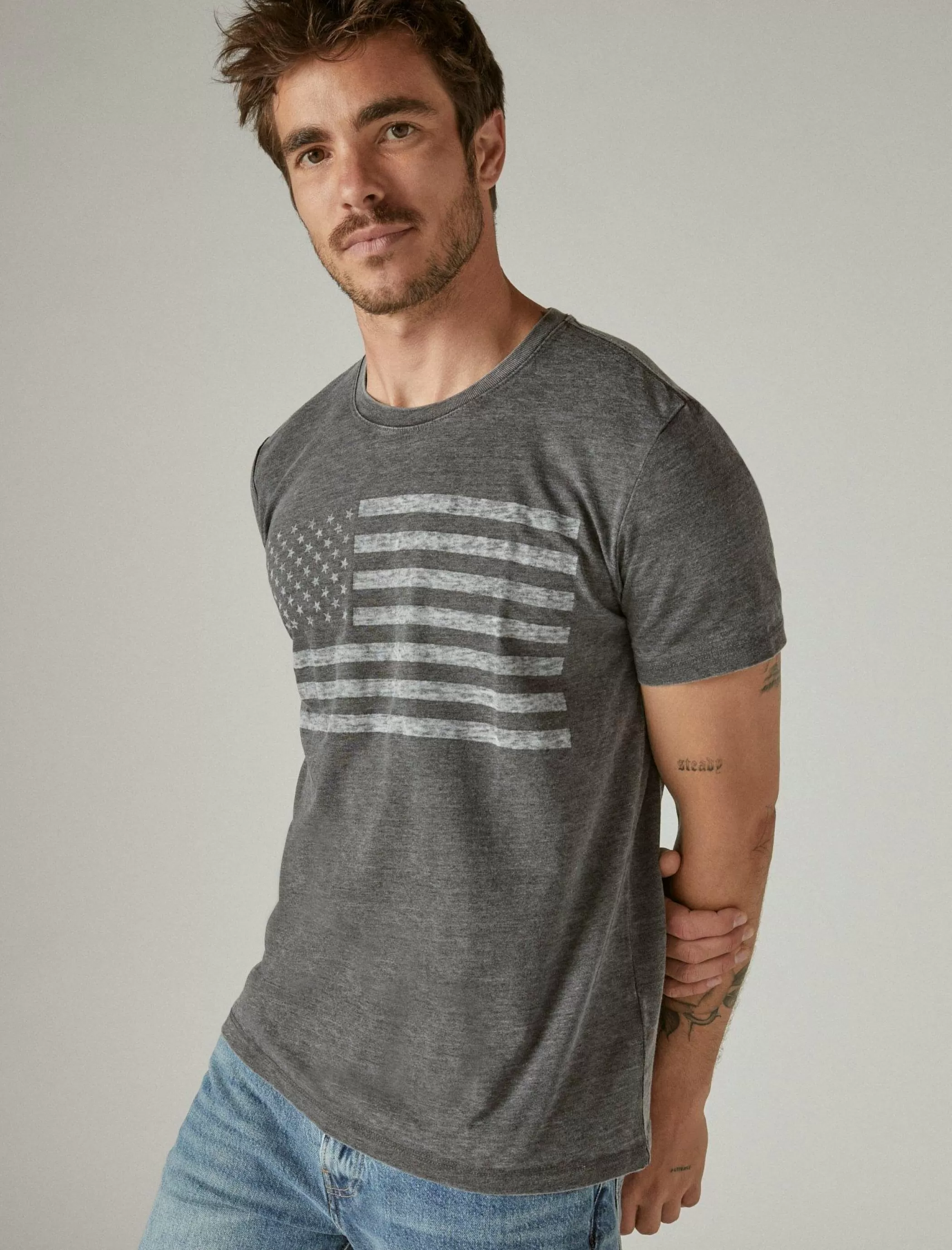 Lucky Brand Graphic Tees*usa flag tee jet black