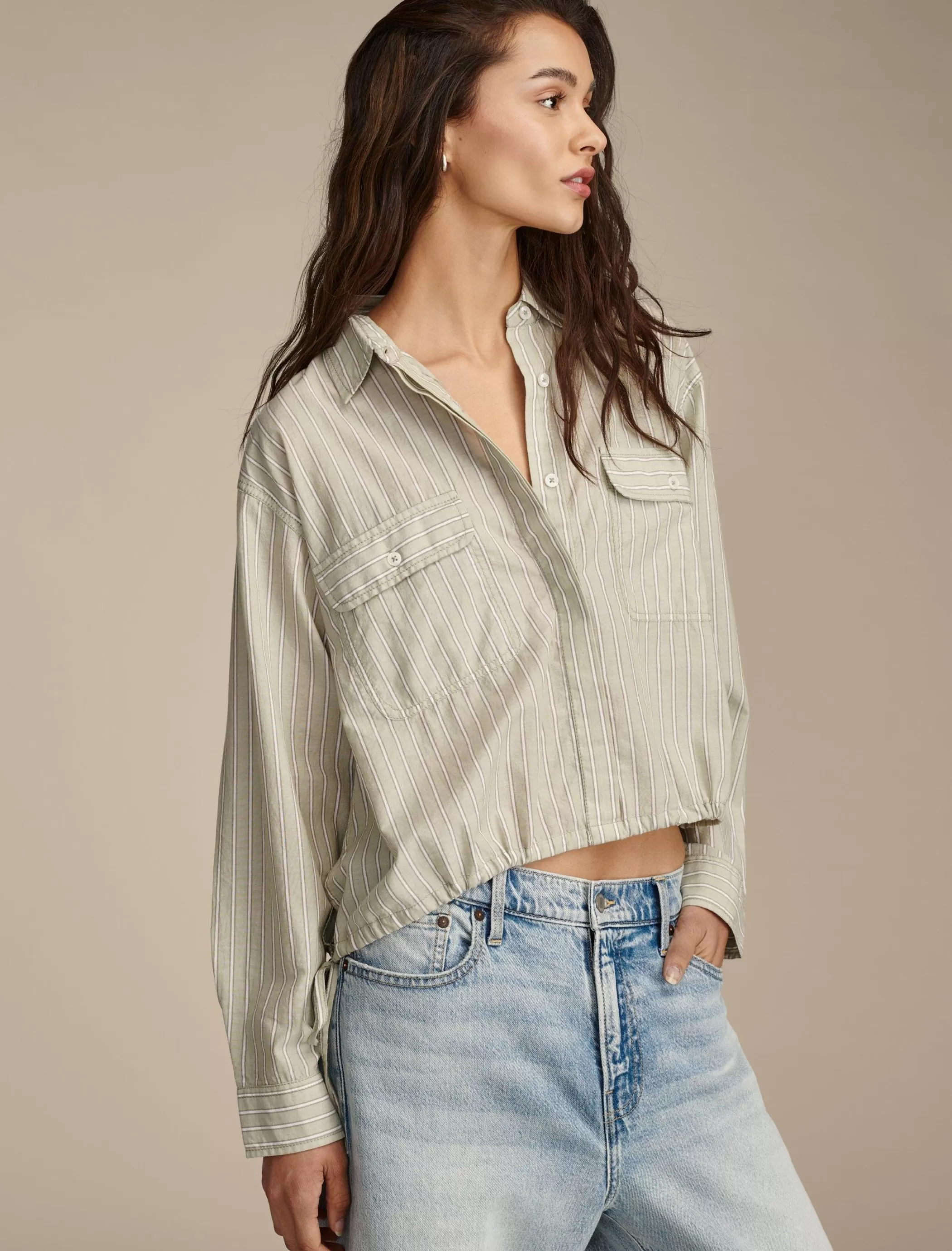 Lucky Brand Blouses*utility shirt green stripe