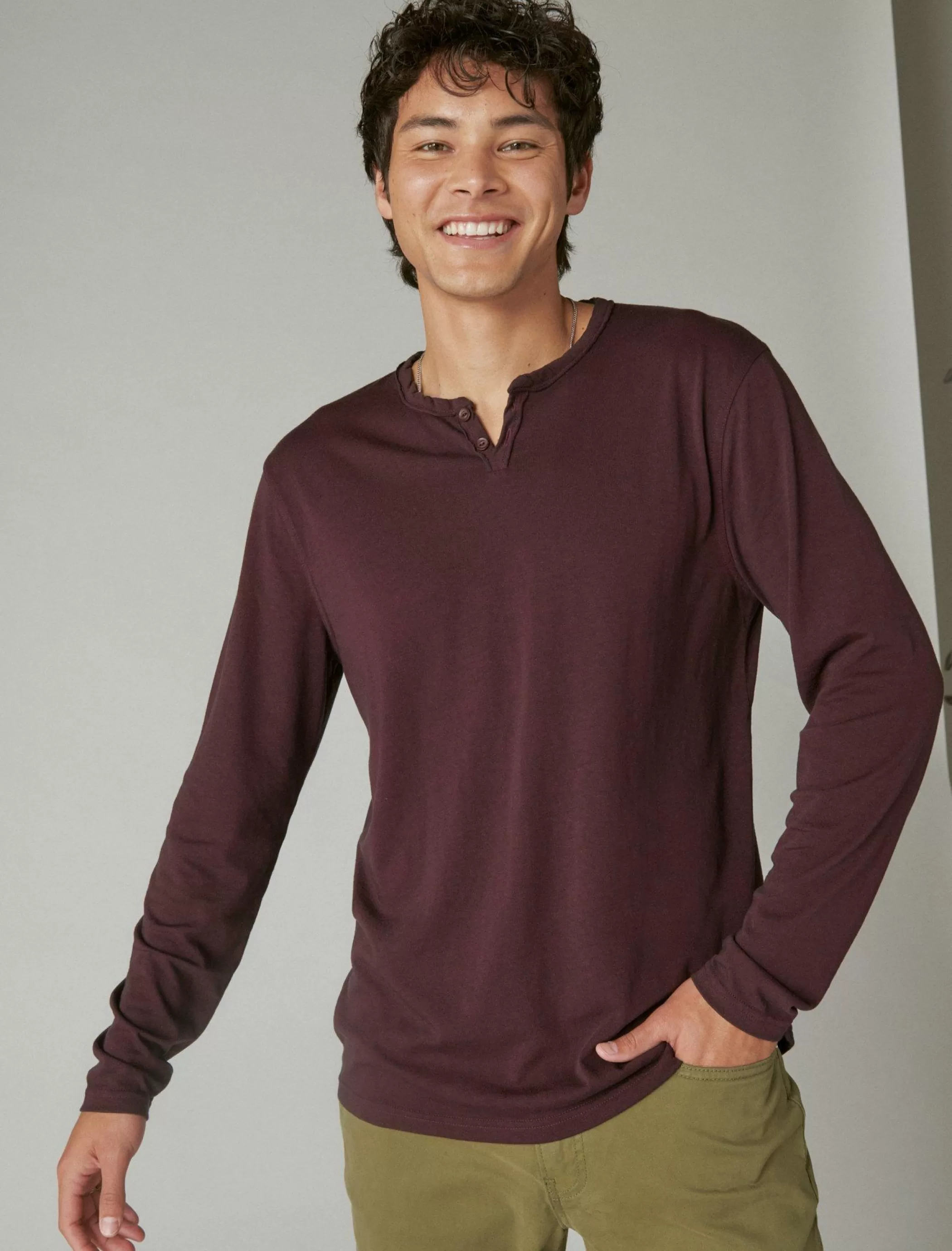 Lucky Brand Shirts & Tops*venice burnout long sleeve notch neck wine tasting