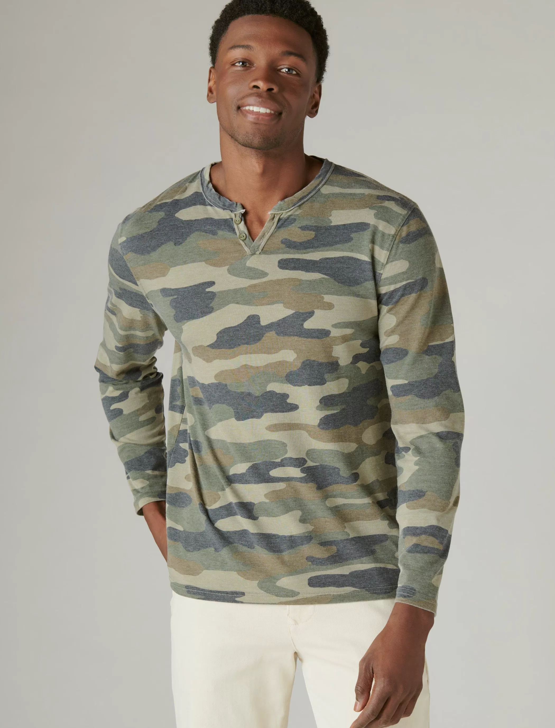 Lucky Brand Shirts & Tops*venice burnout long sleeve notch neck camo (army colors)