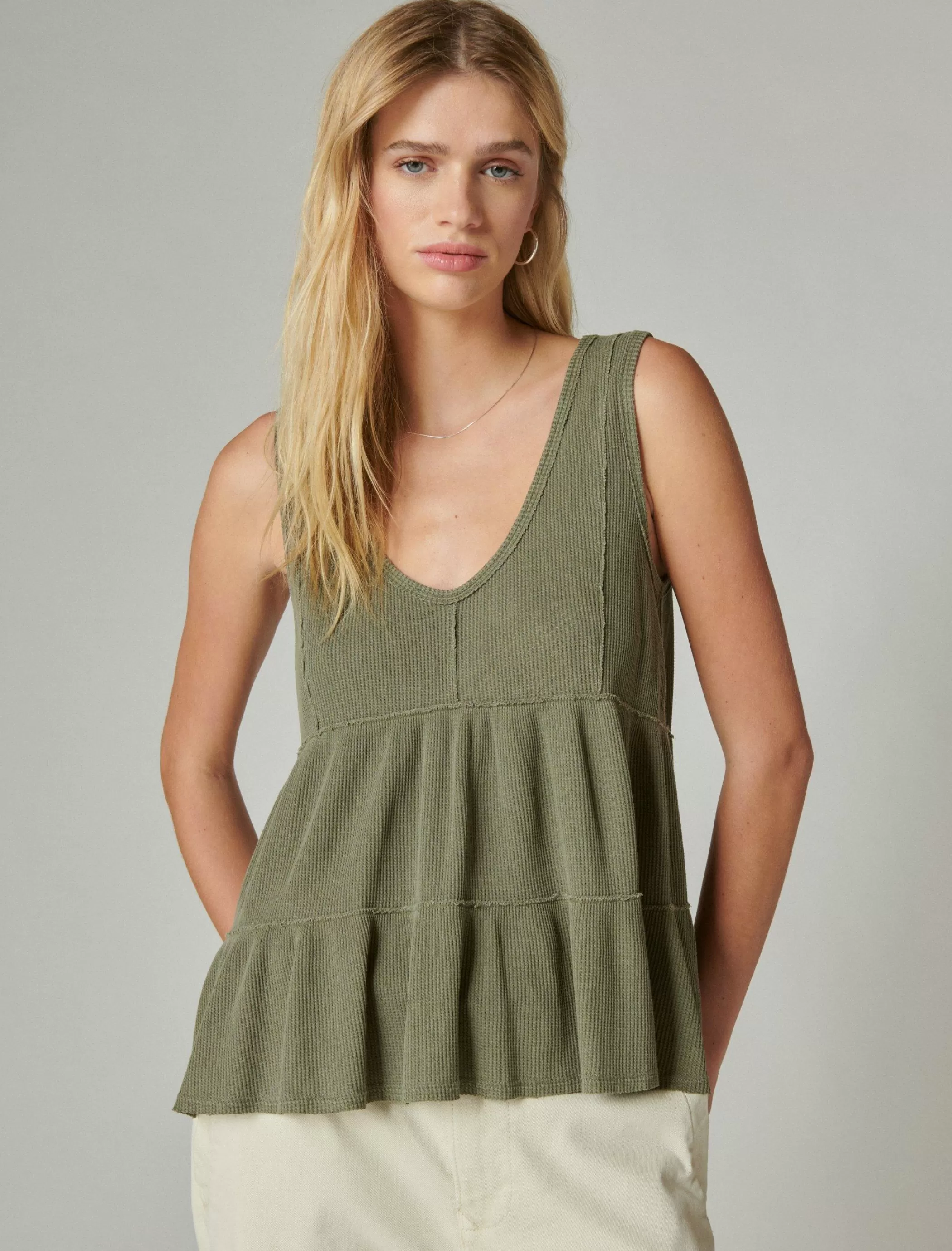 Lucky Brand Knit Tops*waffle tunic tank dusty olive