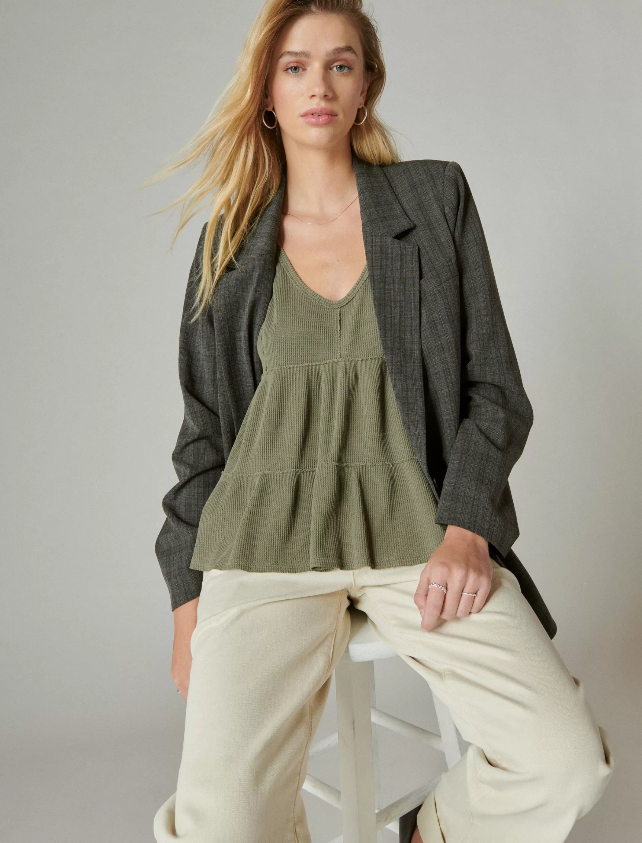 Lucky Brand Knit Tops*waffle tunic tank dusty olive