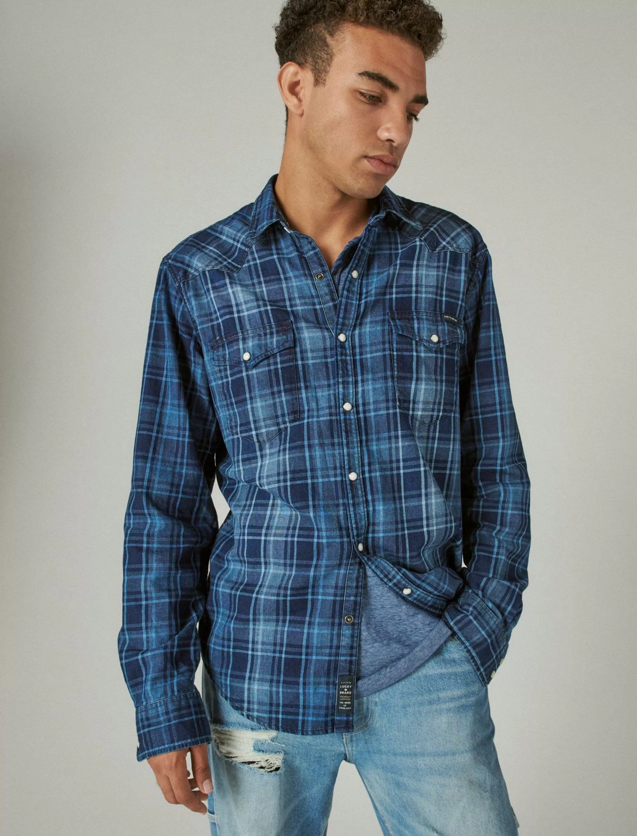 Lucky Brand Button-Downs*washed indigo western indigo multi